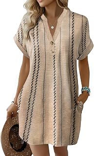 kipfall Summer Dresses for Women 2026 Button V Neck Striped T Shirts Dress Trendy Basic Outfit Price In India