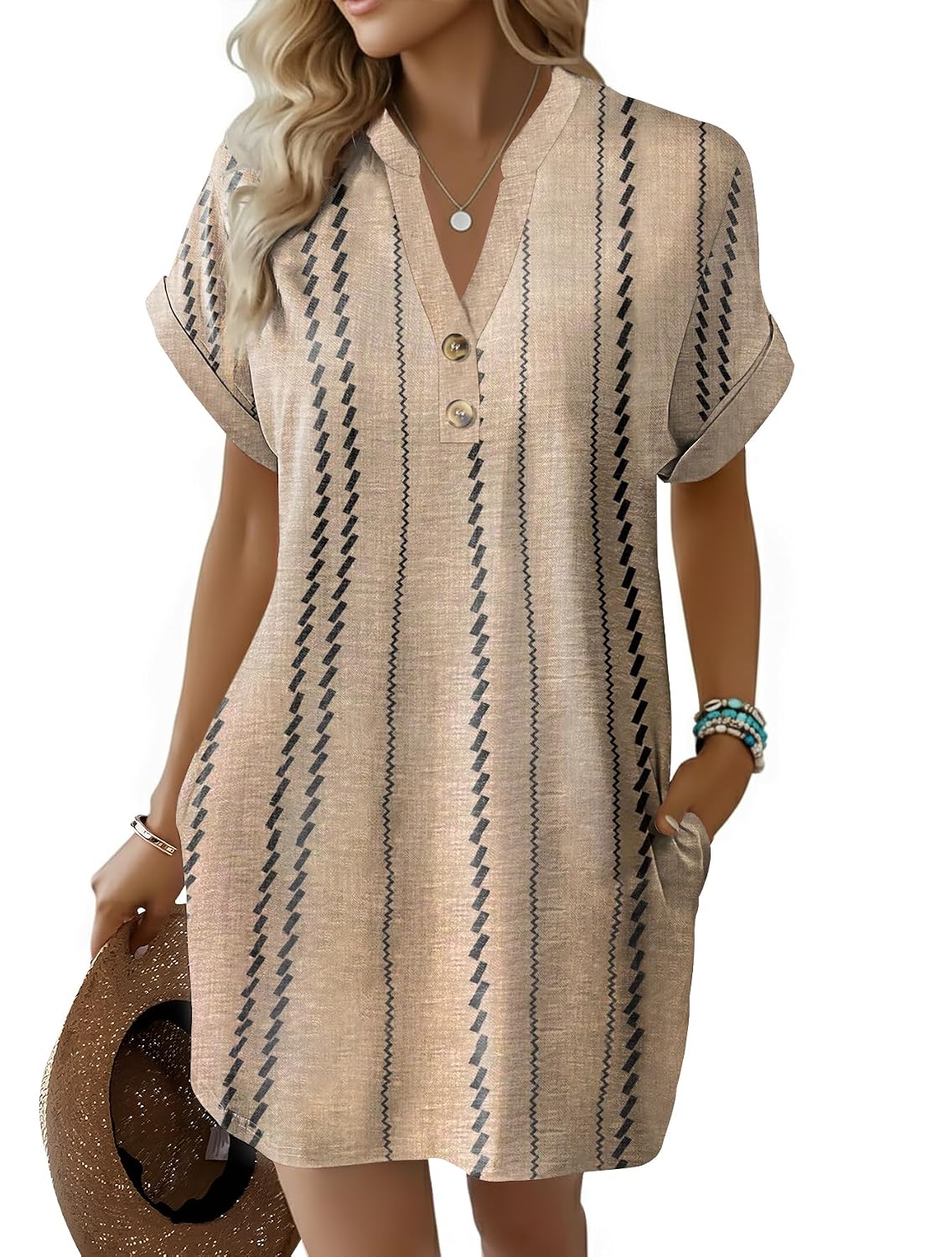 kipfall Summer Dresses for Women 2026 Button V Neck Striped T Shirts Dress Trendy Basic Outfit - Review, Price and Buying Guide