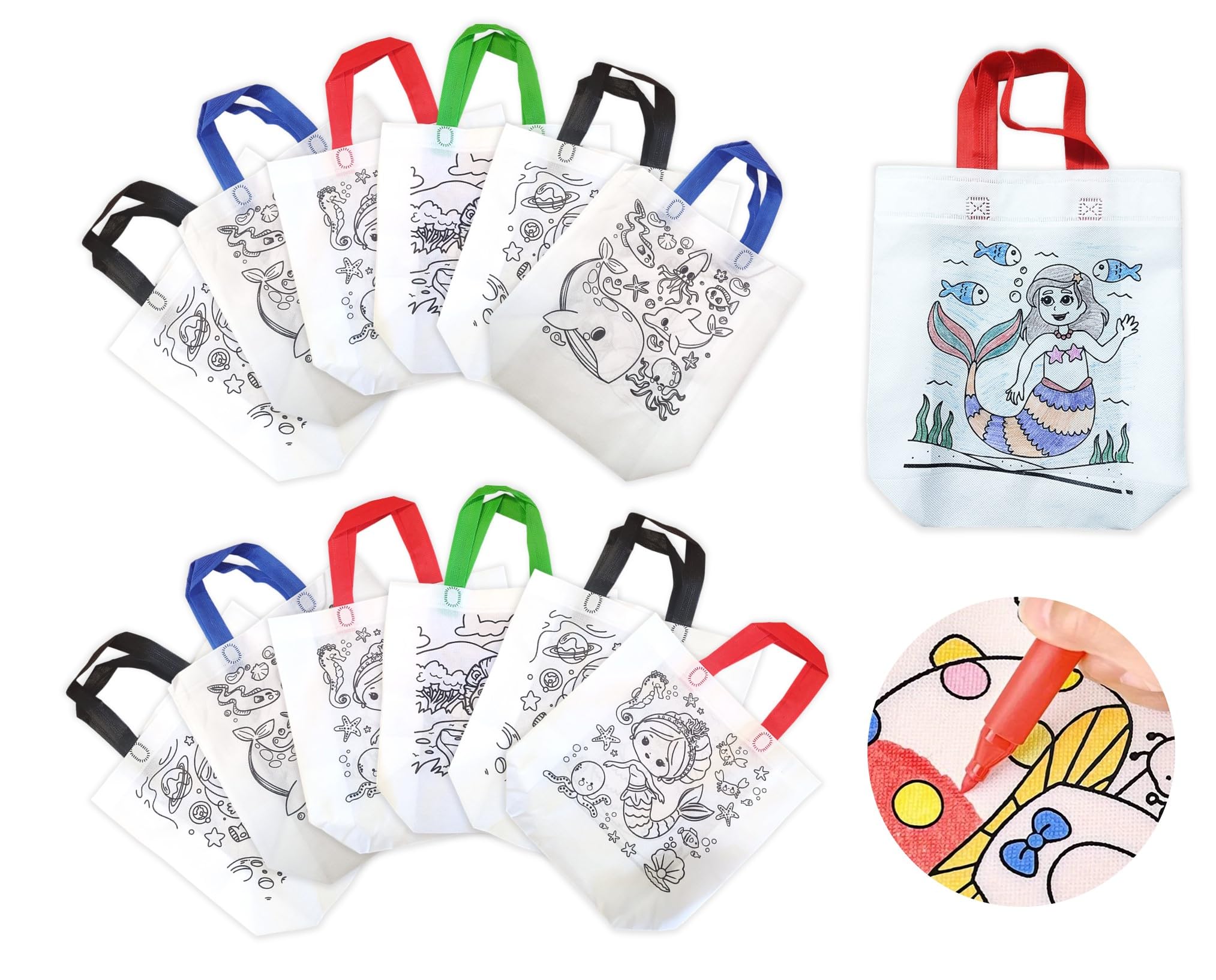 Birthday Popper 12 Pcs Doodle Colouring Bags as Birthday Return Gift or Goody Bags - Assorted Theme | Size: 10 x 11.5 x 4 Inches