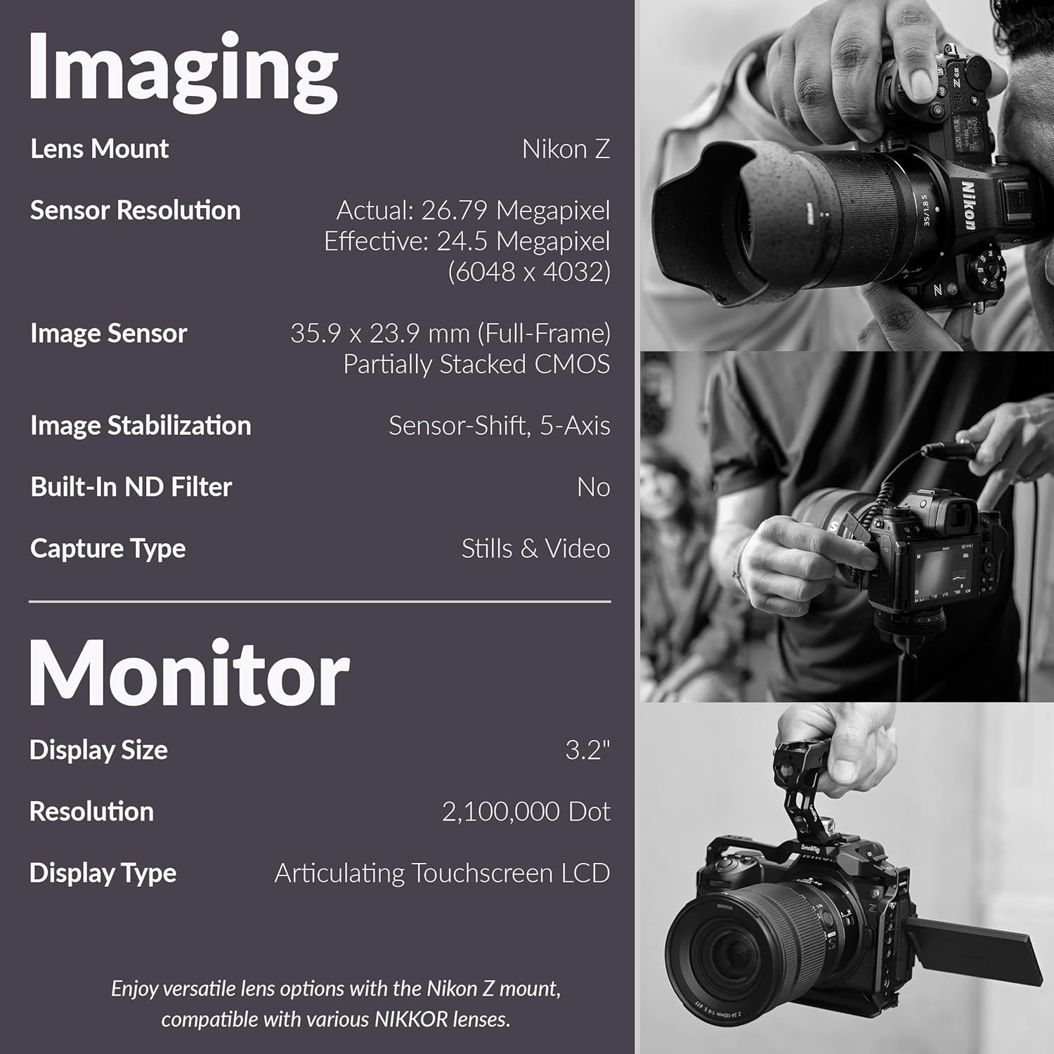 Nikon Z6III Mirrorless Camera, Silver, Bundle with 128GB UHS-II SDXC Memory Card, Extera Battery, Shoulder Bag, Cleaning Cloth, Nikon 1 Year Limited Warranty