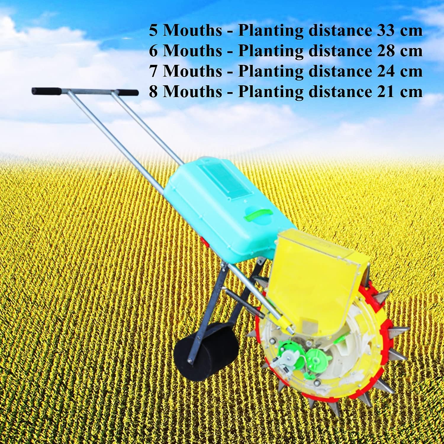 Garden Seeder Row Planter w/10 Seed Plates, Hand-Push Roller Seeding Planter & Fertilizer Applicator, Manual Garden Lawn Spreader for Hemp Corn Vegetables Cotton Soybean Peanut,5 Mouths
