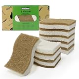 9 Pack Biodegradable Natural Kitchen Sponge - Compostable Cellulose and Coconut Walnut Scrubber Sponge - Eco Friendly Sustainable Sponges for Dishes