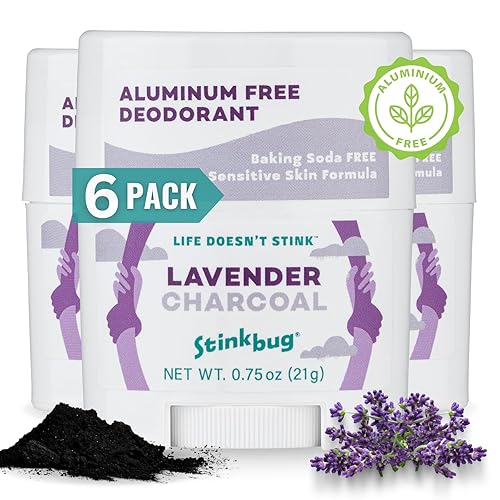 Stinkbug Naturals, desodorante orgánico natural de tamaño de viaje con lavanda, aceite de coco y carbón activado, desodorante sin aluminio por