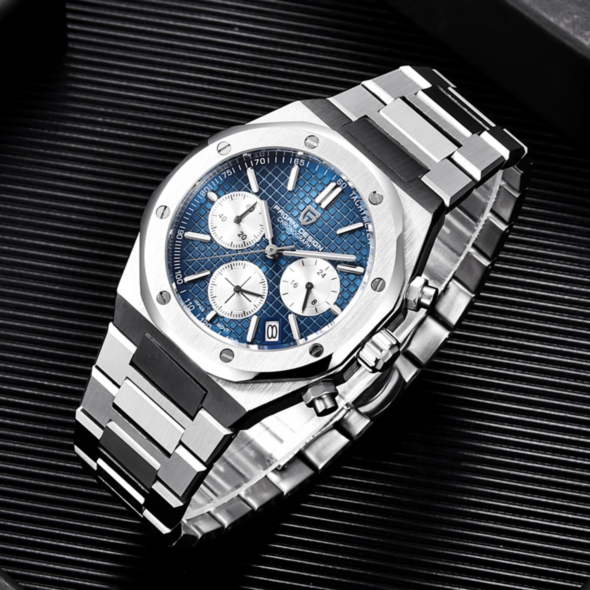 Pagani Design Herren Uhren Elegant Business Sports Quarzuhr Chronograph Armbanduhren Japan VK63 Saphirglas Wasserdicht 100M Analogue Edelstahl Mit