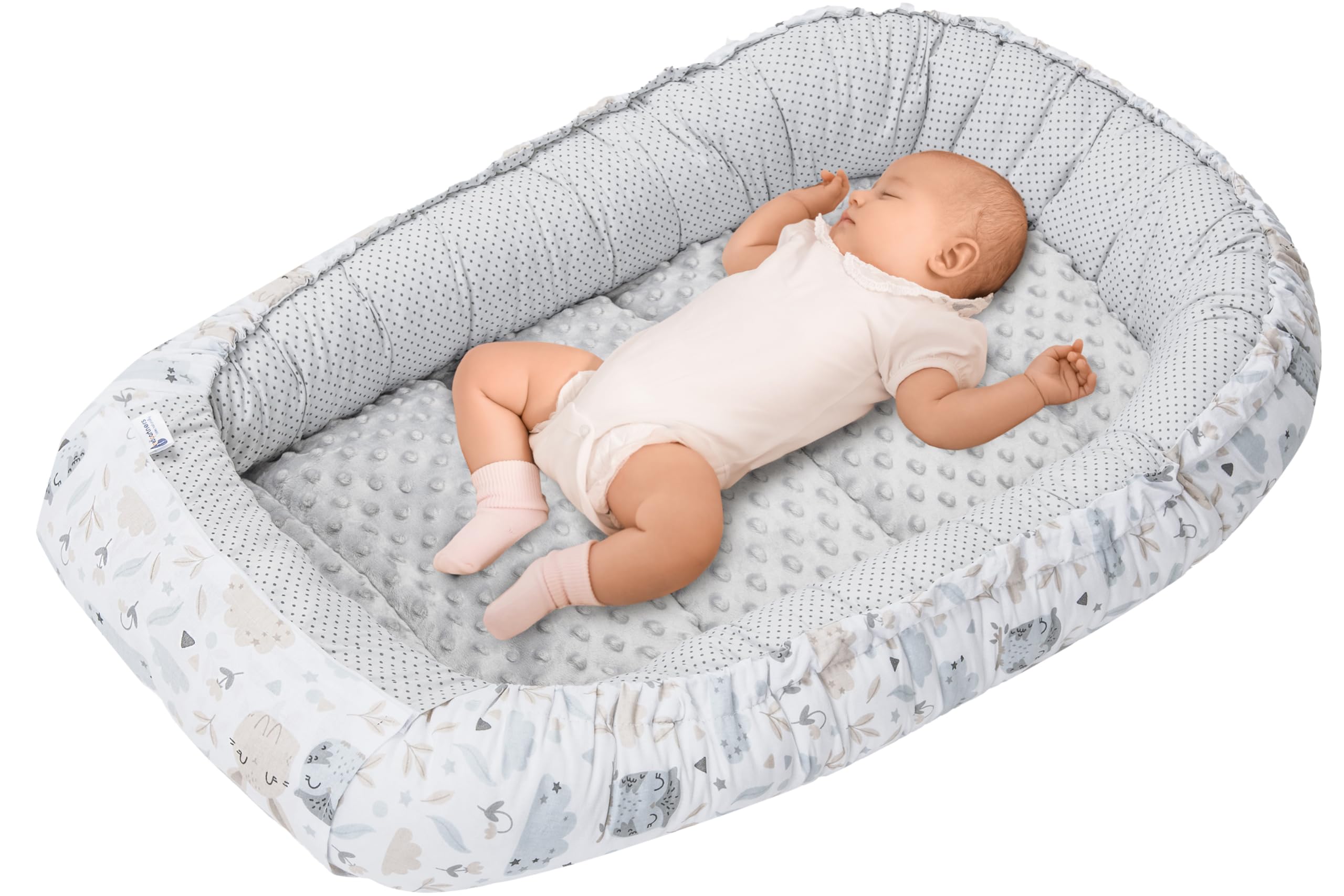 Medi Partners Reducteur de Lit Bebe - Réducteur Bébé 100x60x15cm Cocon et Naissance couffin Nid d'ange bilatéral Cale 100% Coton Minky (Glade avec Minky Gris)