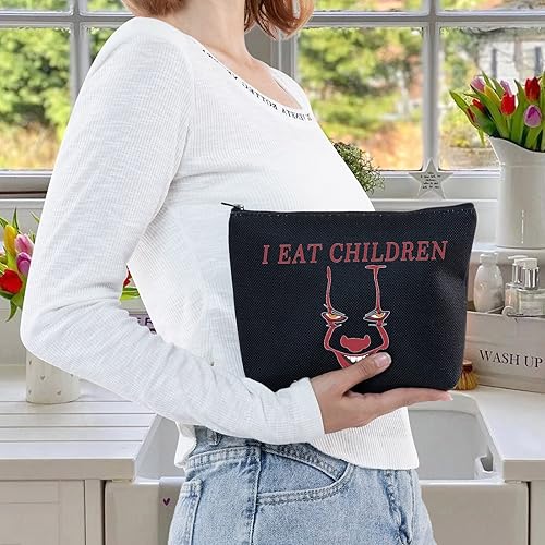 Miniatura 6 de LEVLO Bolsa de maquillaje cosmética de payaso para fanáticos del regalo I Eat Children Makeup Zipper Pouch Bag Bolsa de película de terror, Los