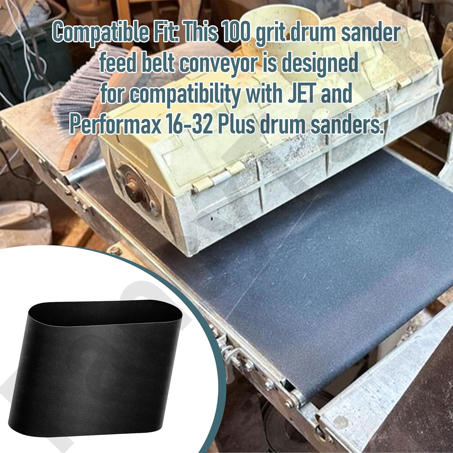 Drum Sander Replacement Conveyor Feed Belt Compatible With JET & Performax 16-32 Plus Drum Sander, Size: 16-1/4" x 43-1/2"
