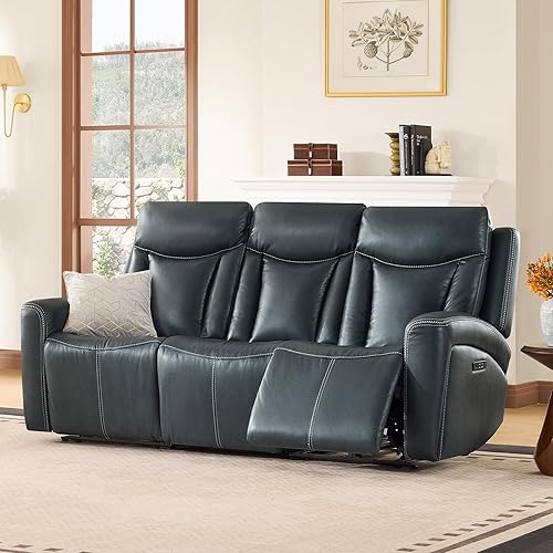 Miniatura 12 de CHITA Sofá reclinable eléctrico de cuero genuino, sofá reclinable de gravedad cero con reposacabezas y consola eléctrica, soporte para tazas,