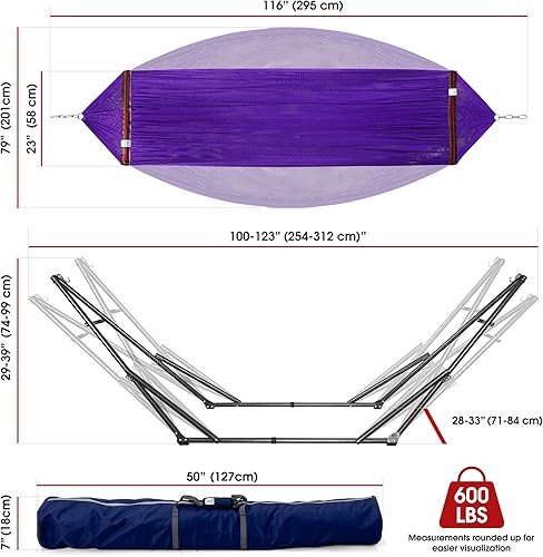 Miniatura 9 de Tranquillo Soporte de hamaca plegable, hamaca plegable para acampar y soporte, soporte de hamaca doble de capacidad de 600 libras para 2 personas,