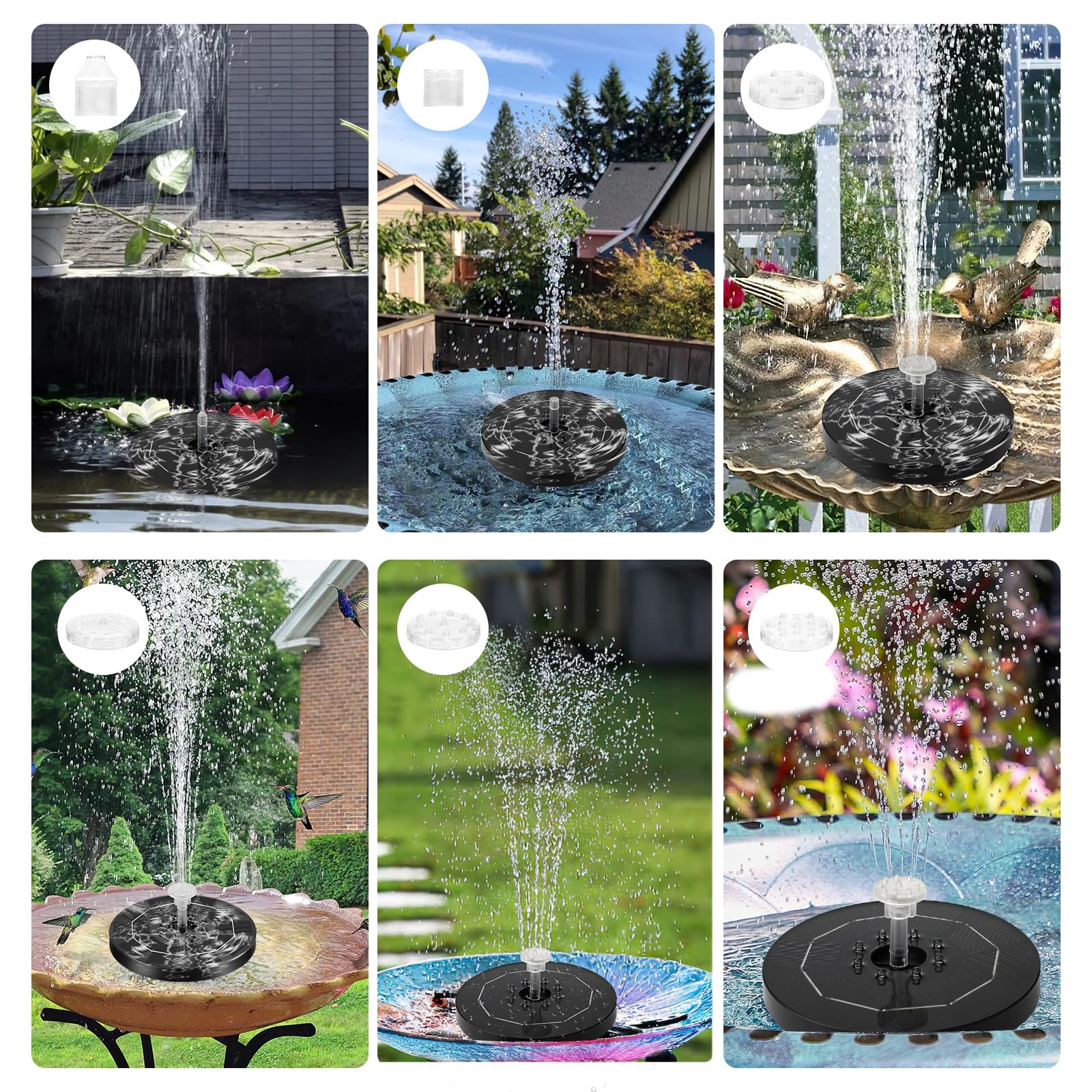 Kasanni Fontana Solare 3w Fontana Da Giardino Esterno Solare Con Led Luce, 6 Ugelli Fontana Solare Per Laghetto Adatto Per Giardini, Vasche Per Uccelli, Stagni
