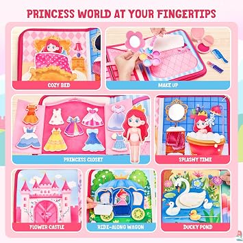 JoyCat Princess Busy Book for Toddlers 1.5-3, Dress Up Montessori Quiet Toy