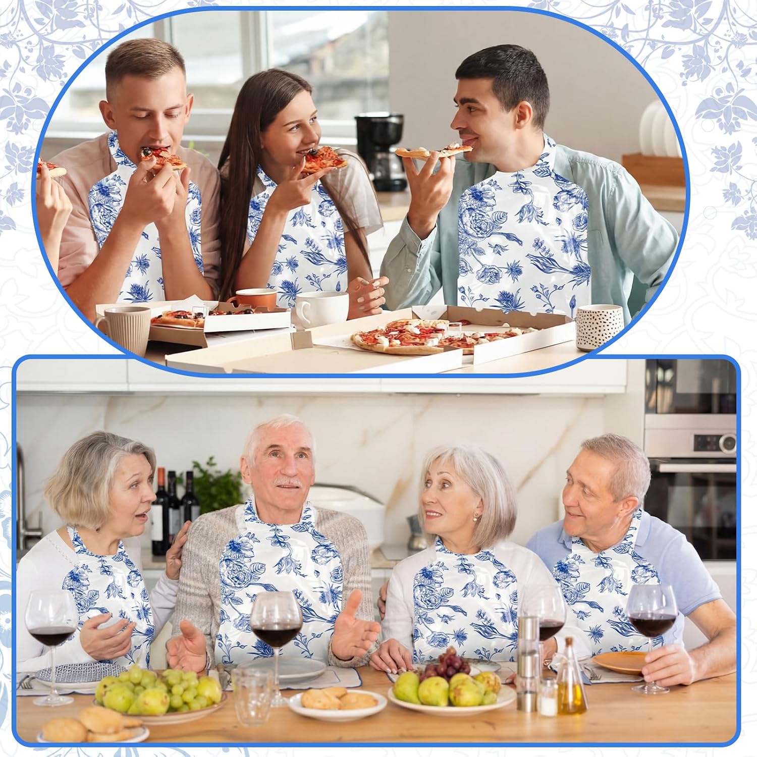 Unittype Disposable Bibs for Adults 25/50/100 Pcs Plastic Floral Bib Dining Clothing Protectors for Elderly Eating