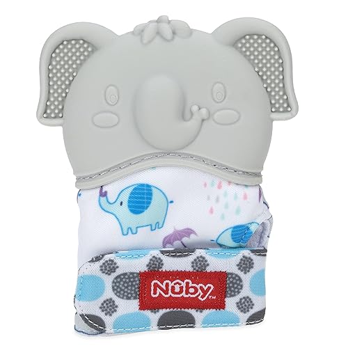 Miniatura 2 de Nuby Happy Hands 80729 - Manopla de dentición de silicona 3M+, elefante, gris