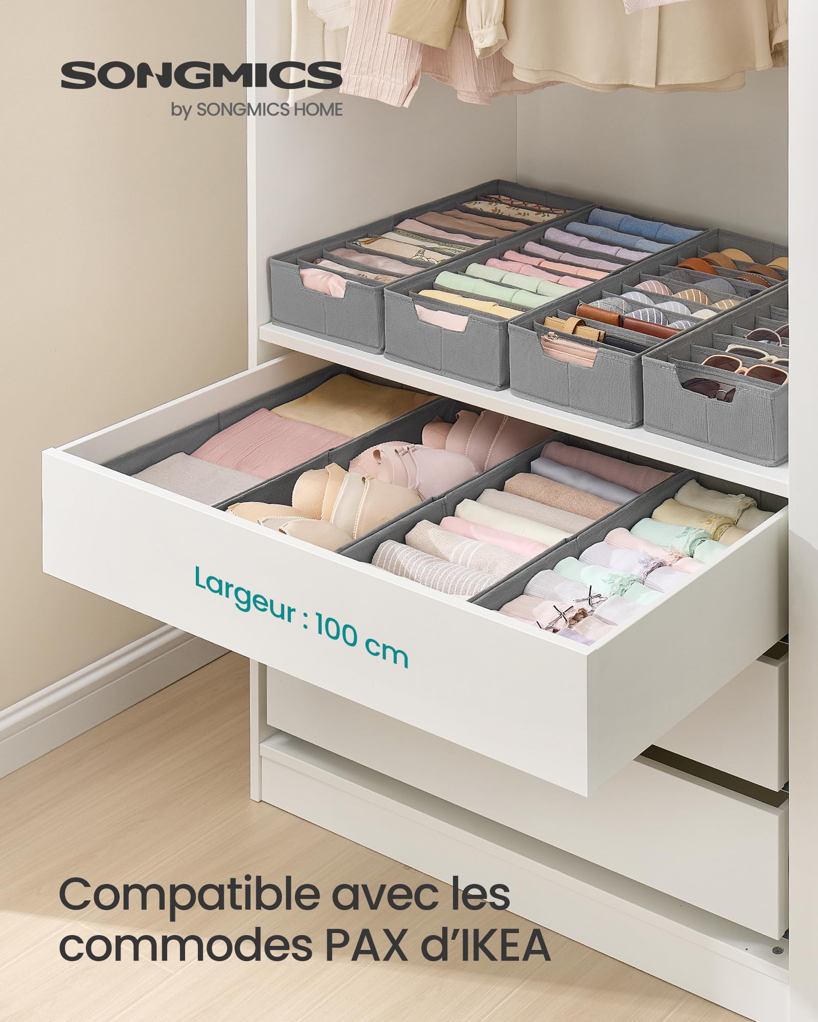 Lot De 4 Organiseurs De Tiroirs Pour Armoire PAX - 50x58 Cm, Pliable Gris Pour Vêtements