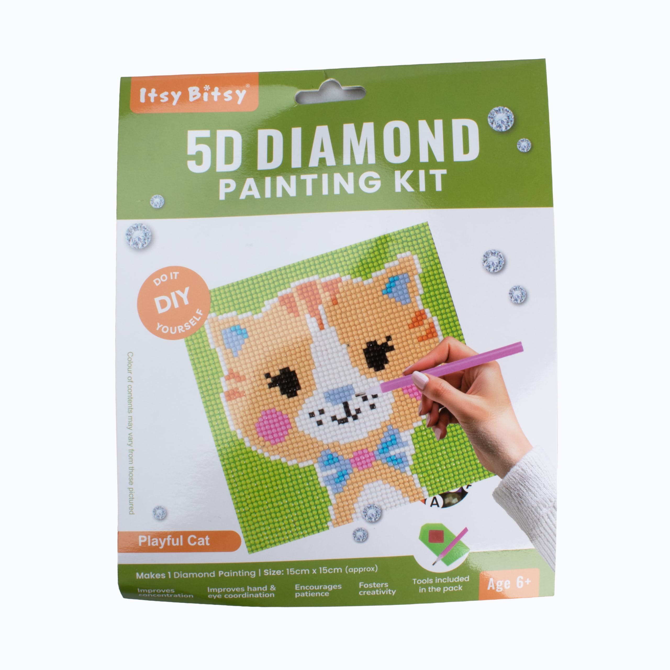 Itsy Bitsy 5D Diamond Painting Kit, Playful Cat Design, 15 x 15 cm, DIY Diamond Art Craft Kit, Full Drill Canvas, Home Decor Art Project, 1 Piece-image-24