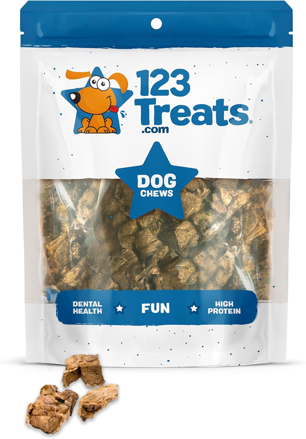 123 Treats Beef Lung Chew Treats - (8 oz Bag) Natural Long-Lasting Jerky Chews for Dogs, Low in Fat & High Protein Training Treats Provides Satisfactory Chewing & Dental Health | Made in USA