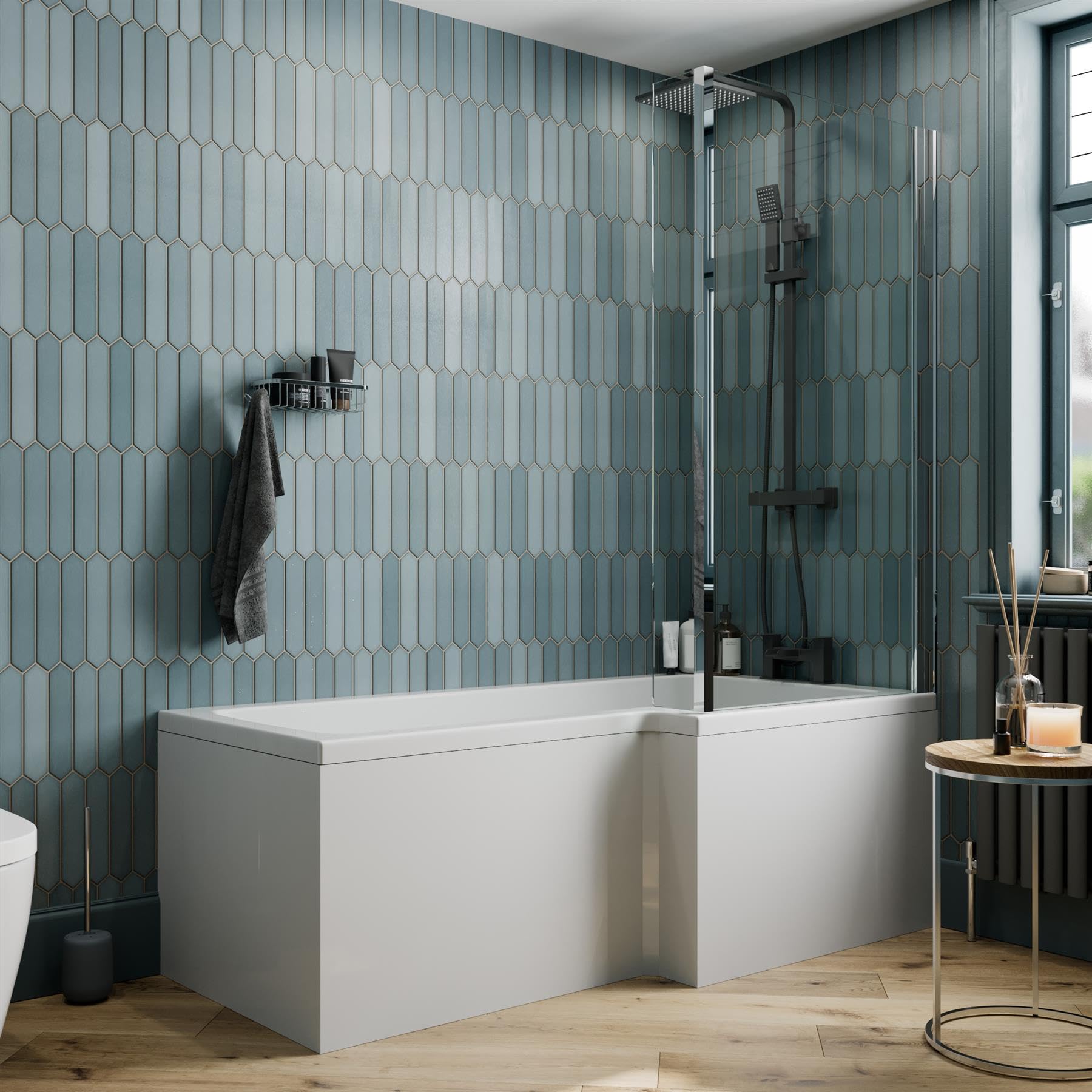 BAYSTONE 1600mm L Shaped Right Hand Shower Bath Bathtub Glass Screen Front Panel Acrylic Bathroom