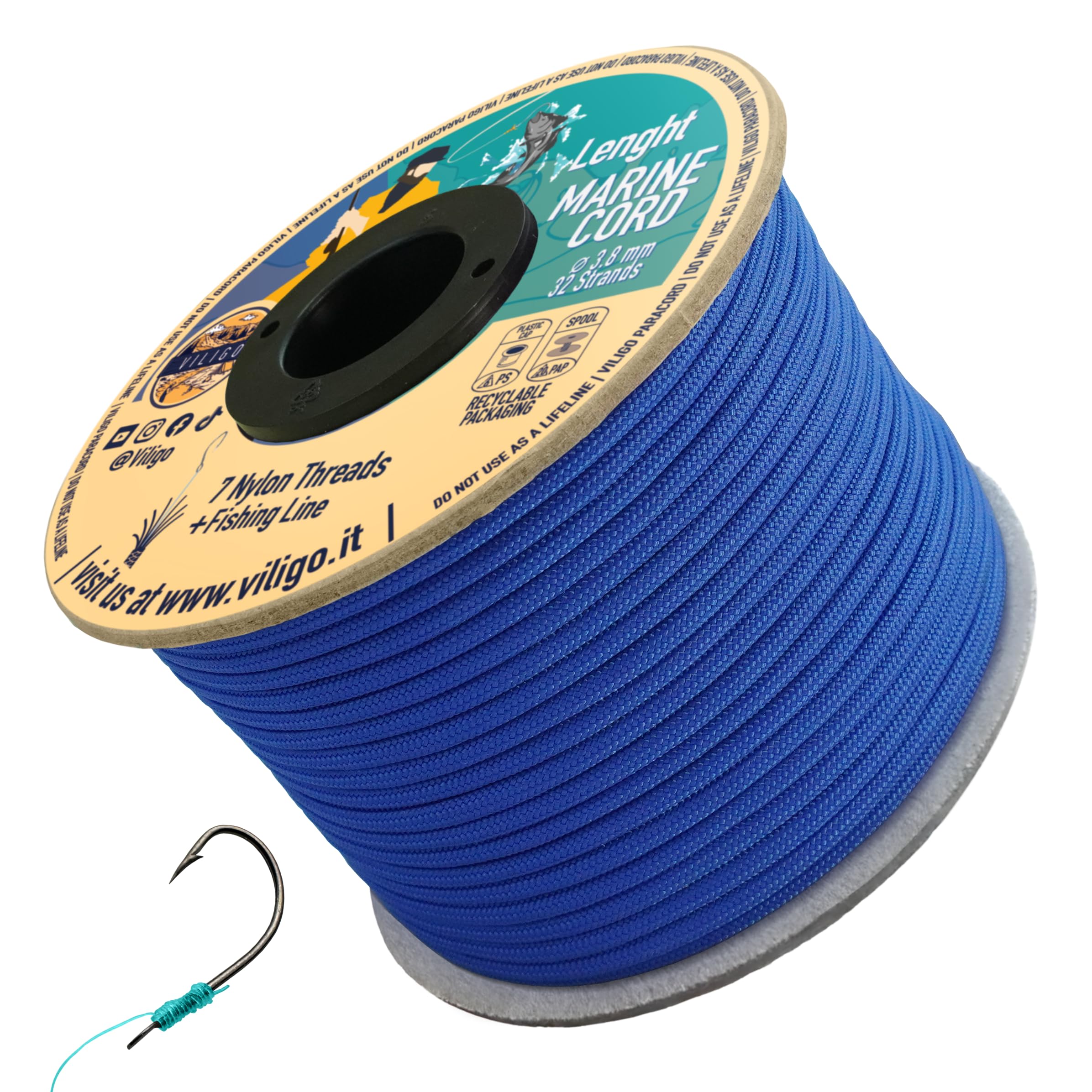 VILIGO Marine Cord, Nylon Braid (3.8mm), 7 Nylon Strands and 1 Line, Boat Rope for Fishing and Outdoor Activities