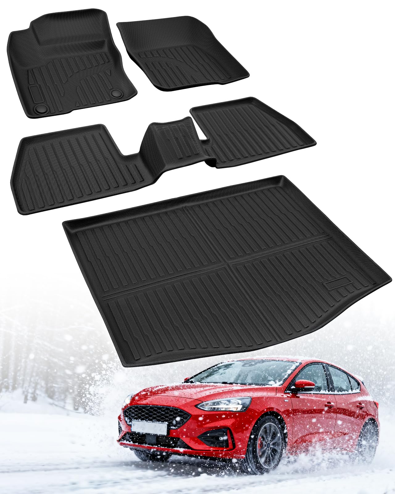 Floor Mats for Ford Focus 2012-2018 & Trunk Liner,Not for Hatchback