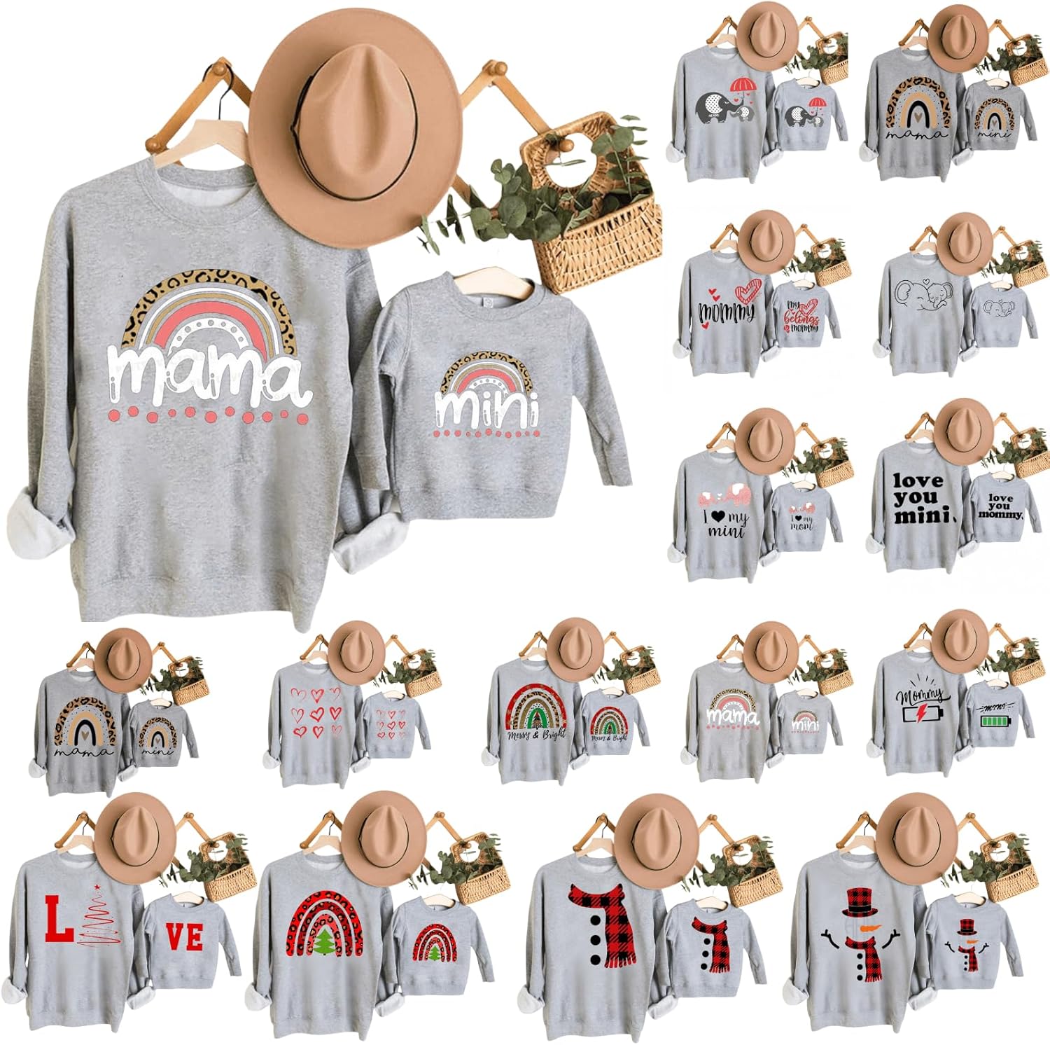 Mommy and Me Outfits Letter Print Crewneck Pullover Sweatshirt Mom and Baby Matching Outfits Long Sleeve Shirts