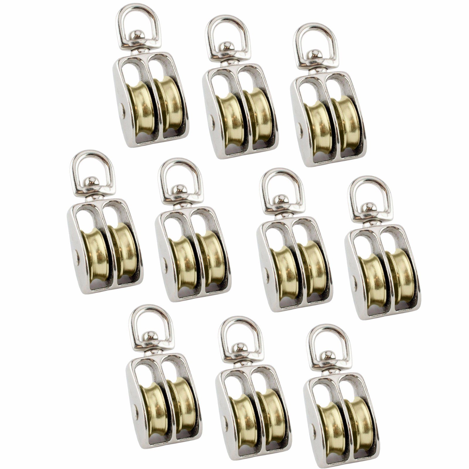 Widesakll® Lot de 10 poulies pivotantes à double œillet en métal nickelé 3,8 cm 22,7 kg