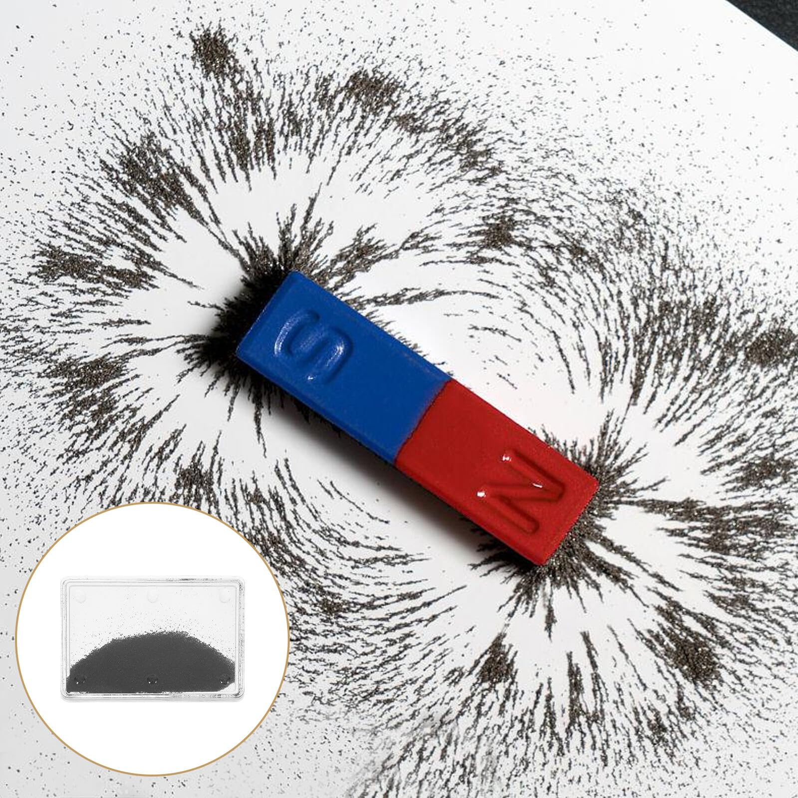 10 Stück Magnetische Eisenspäne in Kunststoffbox mit Lehranleitung Leichtes Lehrmittel für Elektromagnetismus im Klassenzimmer und Labor