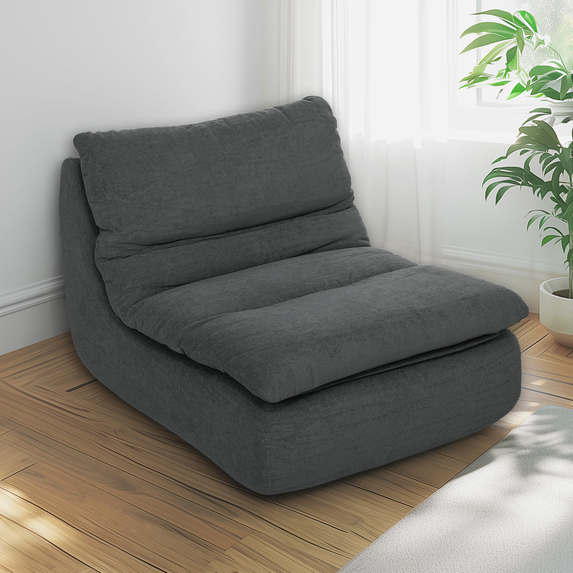 HOMCOM Bodenstuhl mit einteiligem ultrahochdichtem Schaumstoff, Bodensessel Lazy Sofa mit Samtoptik Meditationsstuhl Relaxsessel für Zuhause, Büro, Grau