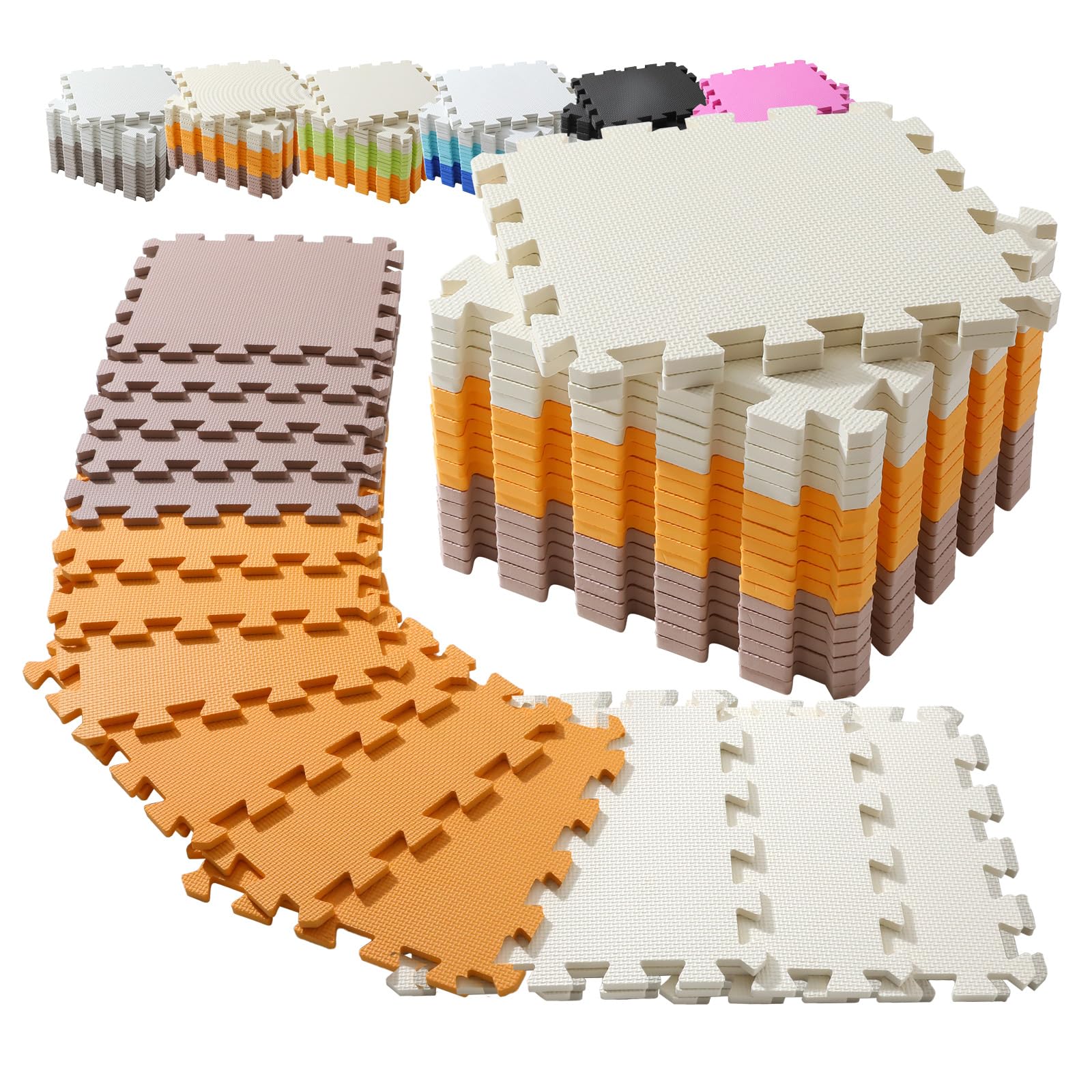 Interlocking EVA Foam Floor Mats 20 Pack with Carry Bag - Gym Exercise Mat Puzzle Tiles for Home Workout, Kids Play & Pool Protection (Coffee Orange White)