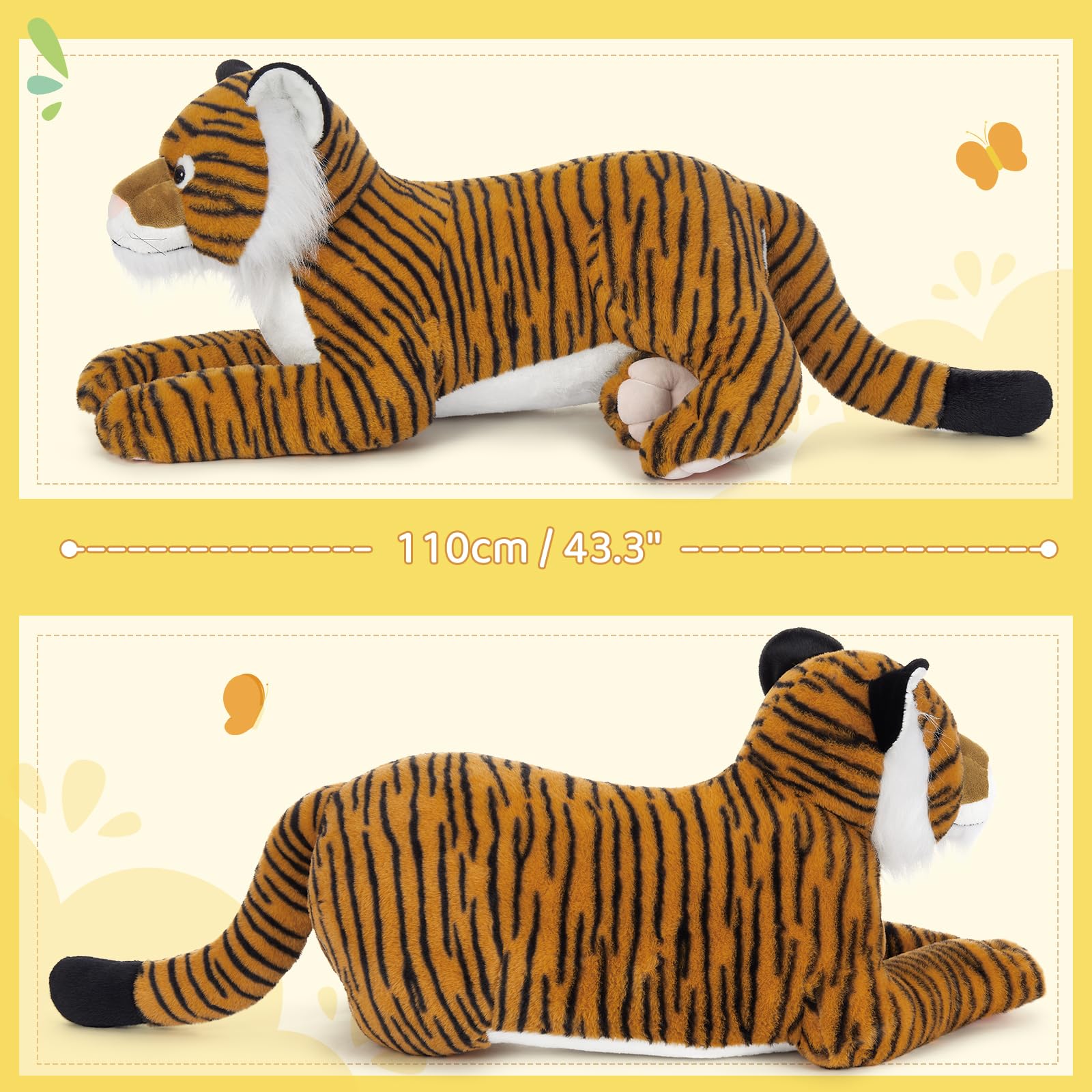 KERTA 43.3inch Giant Tiger Stuffed Animal, Hugging Soft Tiger Plush Body Pillow for Boys Girls, Realistic Large Stuffed Tiger Plush Toy Gift for Christmas Birthday Decor 5