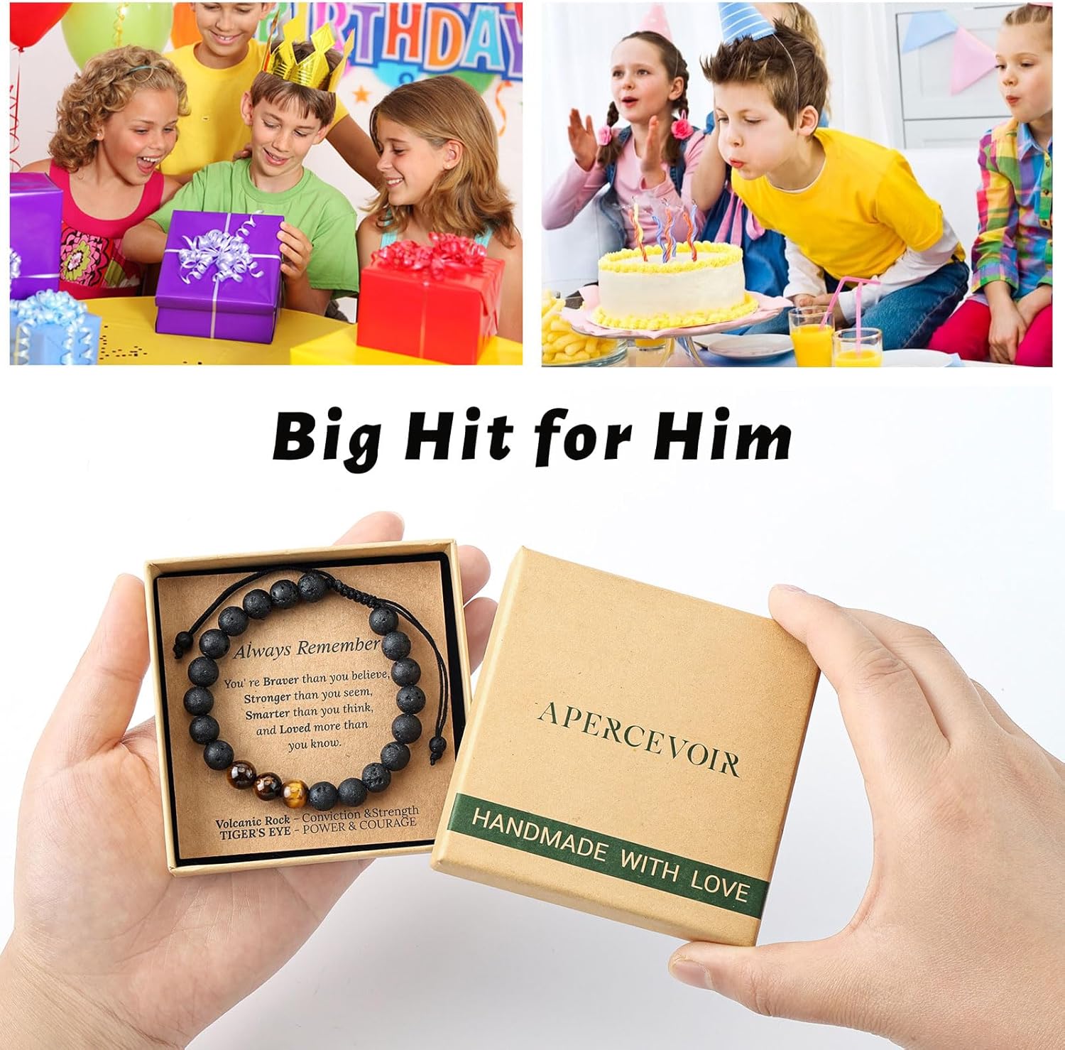 Bracelet Gift Set for Teen Boys/Men - Meaningful Adjustable Natural Stone Bracelet ... - Image 2