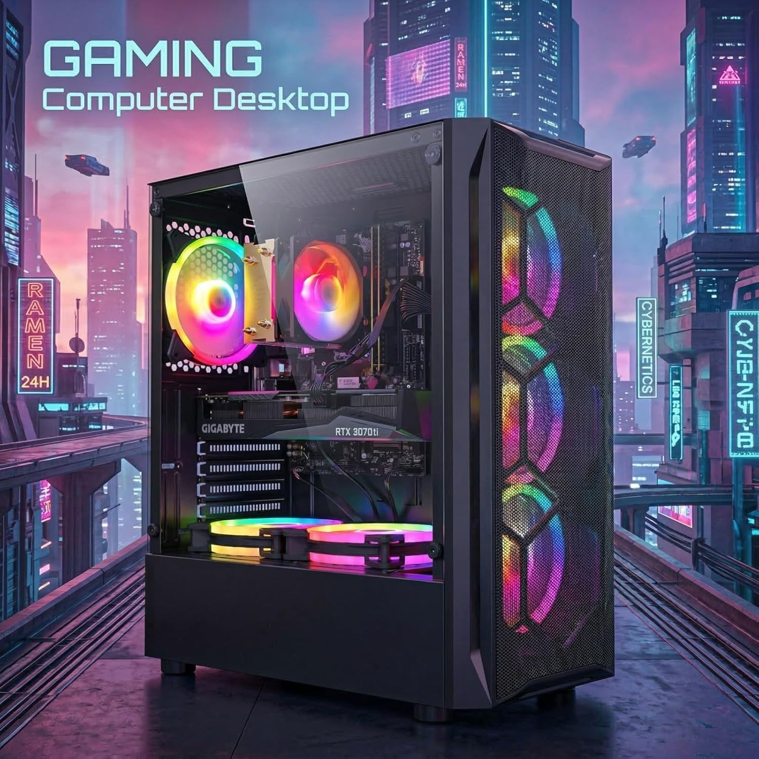 STGAubron Gaming PC Computer Desktop, Intel Core i7 up to 3.9GHz, Radeon RX 580 8G Video Card, 16GB RAM, 1TB SSD, WiFi 6, BT 5.0, RGB Fan x 6, Windows 11 Home