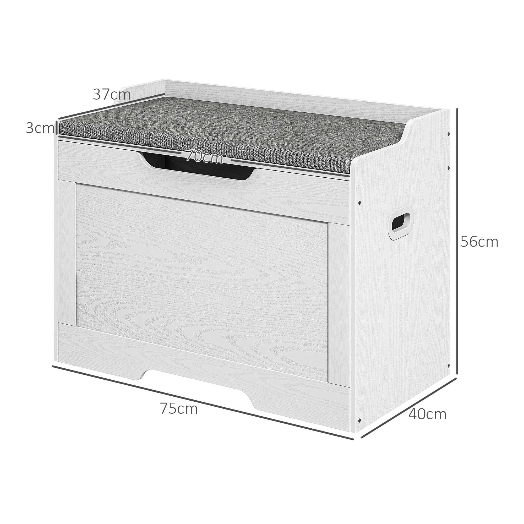 HOMCOM Baúl de 103 litros con tapa, asiento, baúl con espacio de almacenamiento, cojín de asiento extraíble, para salón, dormitorio, blanco