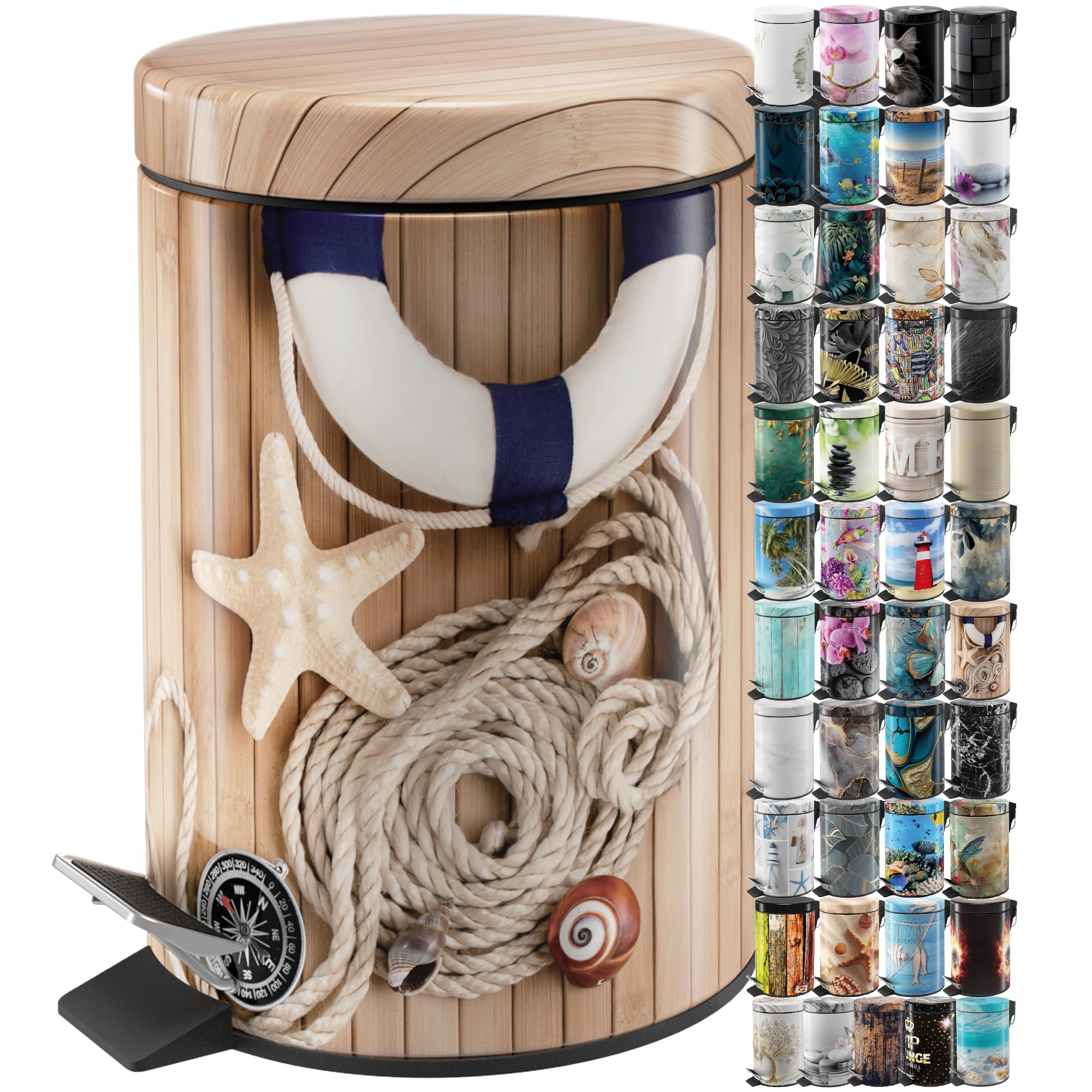 Sanilo Bathroom Bin 3L with Soft Close, Many New Cosmetic and Kitchen Waste Bins Available, Trash Can with Inner Bucket (Maritime) — image 1