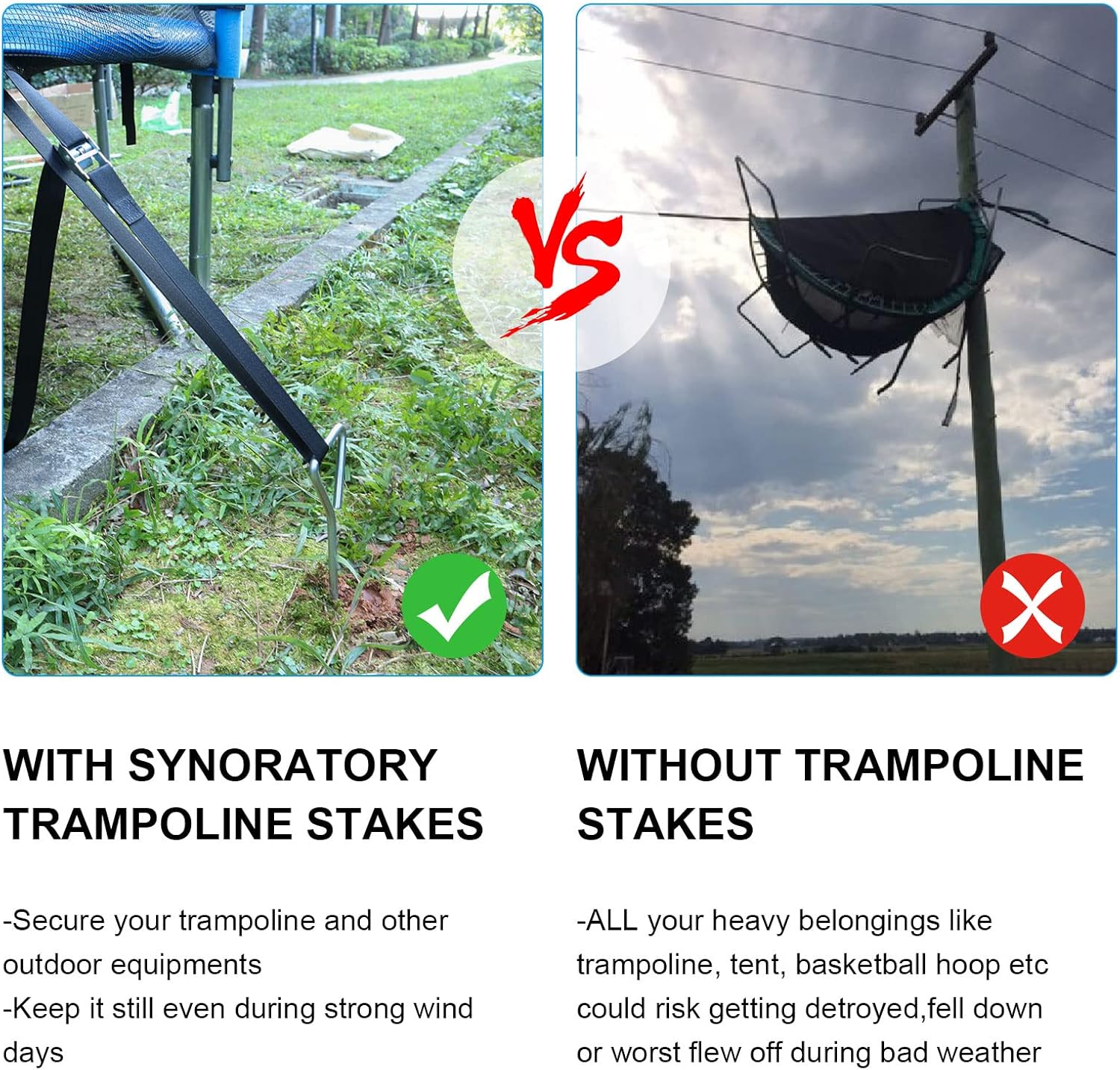 Heavy Duty Trampoline Stakes Anchors High Wind,Galvanized Steel