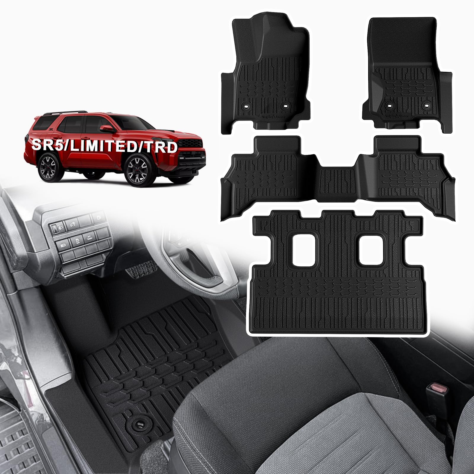 TripleAliners Floor Mats All Weather Liners Compatible with Toyota 2025 4Runner Accessories Custom Fit TPE Heavy-Duty 1st 2nd