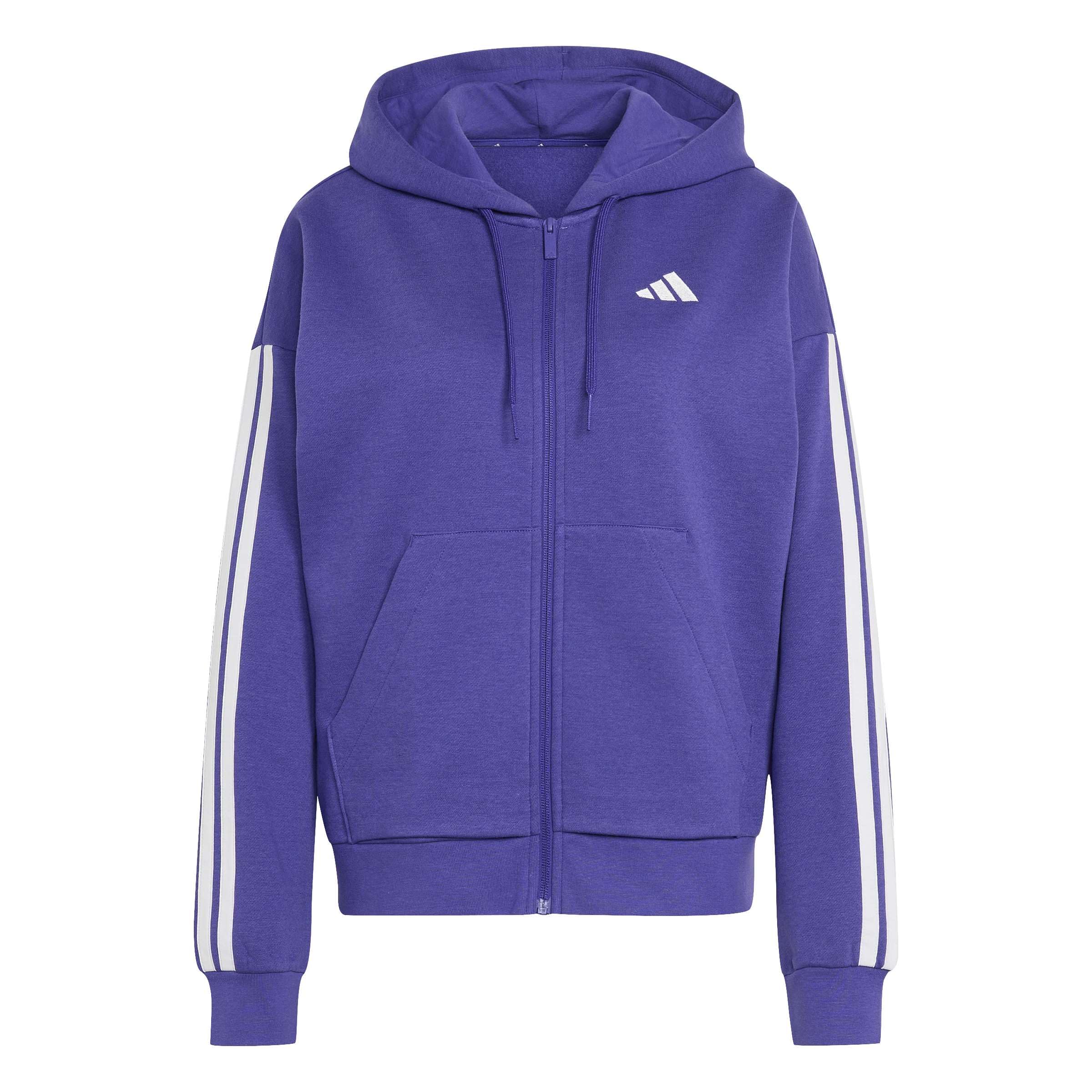adidas Mujer Essentials 3-Stripes Full-Zip Fleece Hoodie Sweatshirt, Pure Purple/White, XS