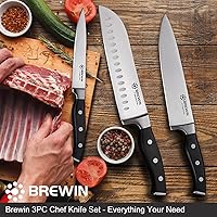 Vista 2 de Brewin Cuchillos de cocina profesionales, juego de cuchillos de chef de 3 piezas, cuchillos afilados para cocina, acero inoxidable de alto carbono