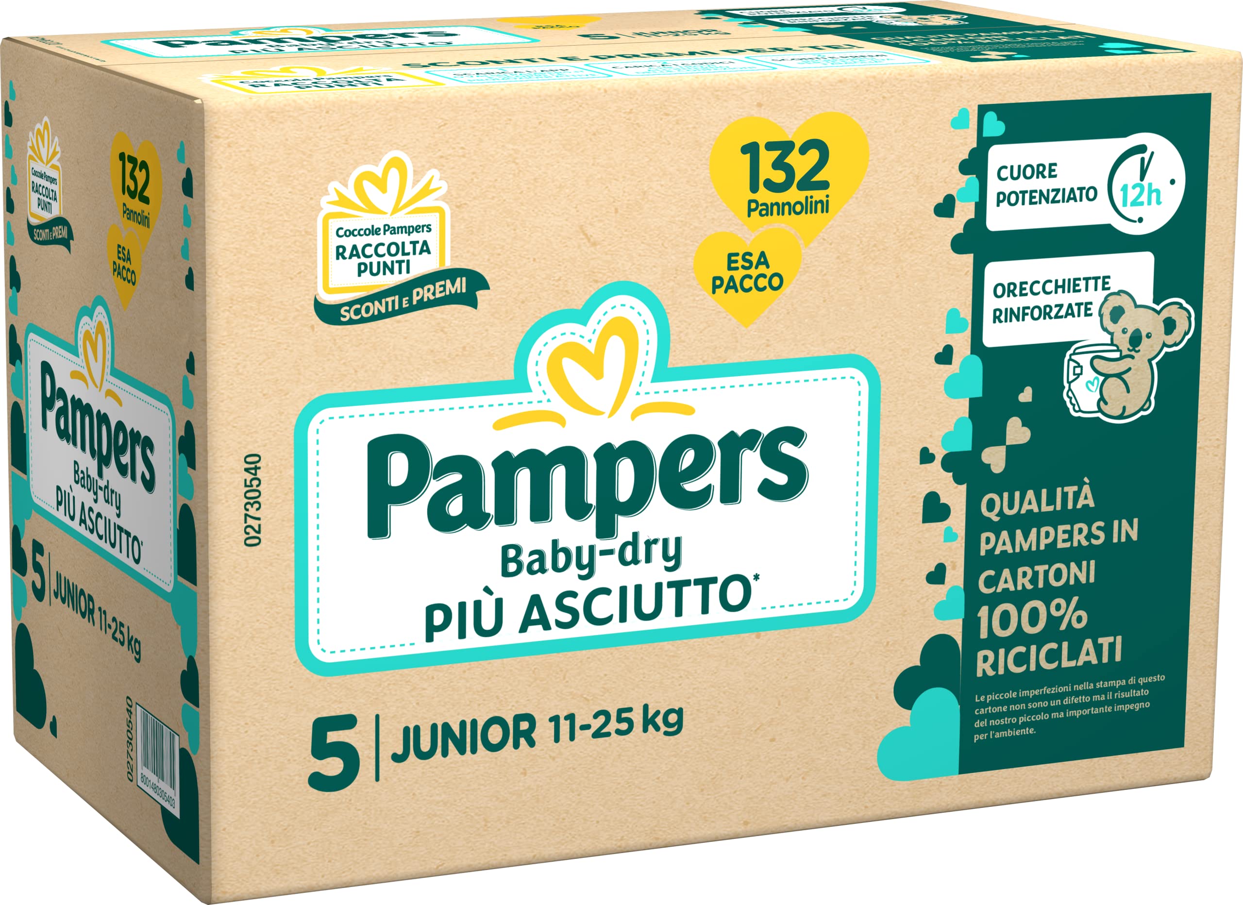 Pampers Baby-Dry Pieluchy, 5 (132 szt)
