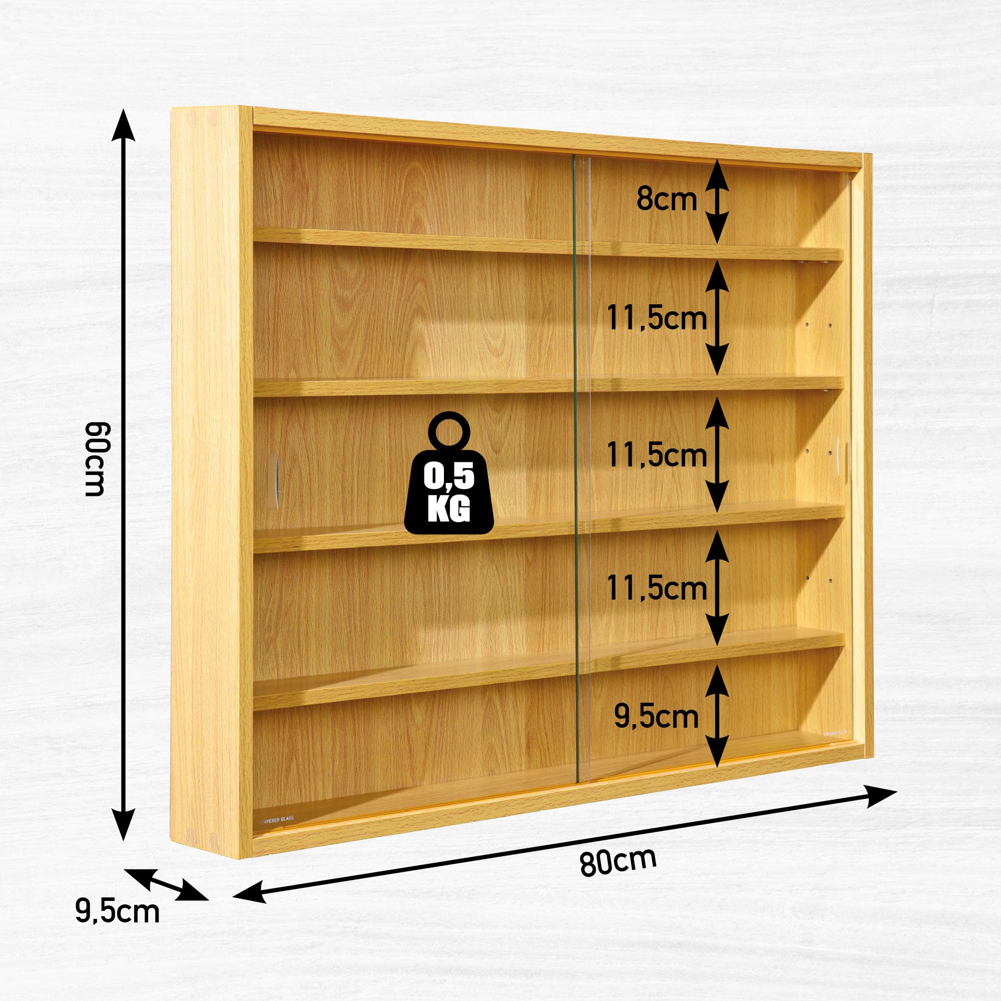 Inter Link Espositore da parete per oggetti da collezione Mobile a 4 ripiani 5 scomparti per miniature MDF Decoro Faggio (80x60x9,5 cm) Acquario