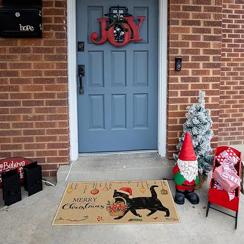 Miniatura 4 de Louise Maelys Tapete de puerta de gato negro de Navidad, antideslizante, con patrón floral para patio, cocina, interior y exterior, entrada, 17 x 29