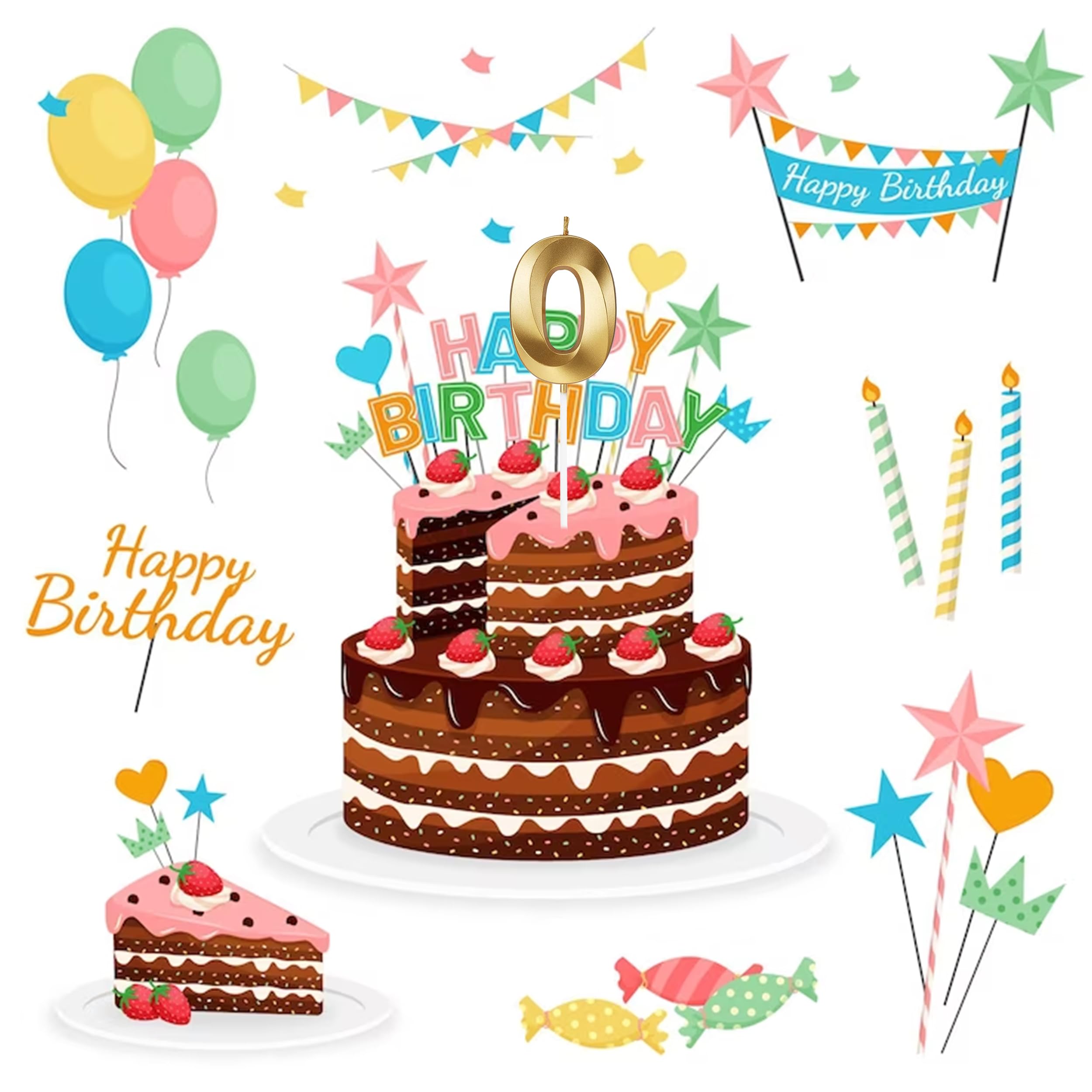 HiPPITY HOP The party collective Resin 0 Number Gold 2 Inch Cake Unscented Candles 1