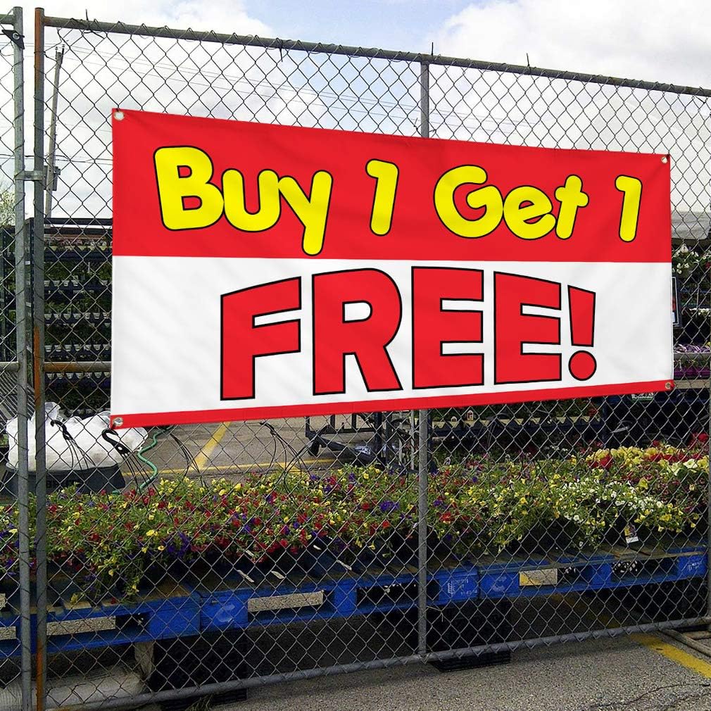Vinyl Banner Multiple Sizes Buy 1 Get Free! Advertising Printing A Business Outdoor Weatherproof Industrial Yard Signs Red 4 Grommets 24x36Inches