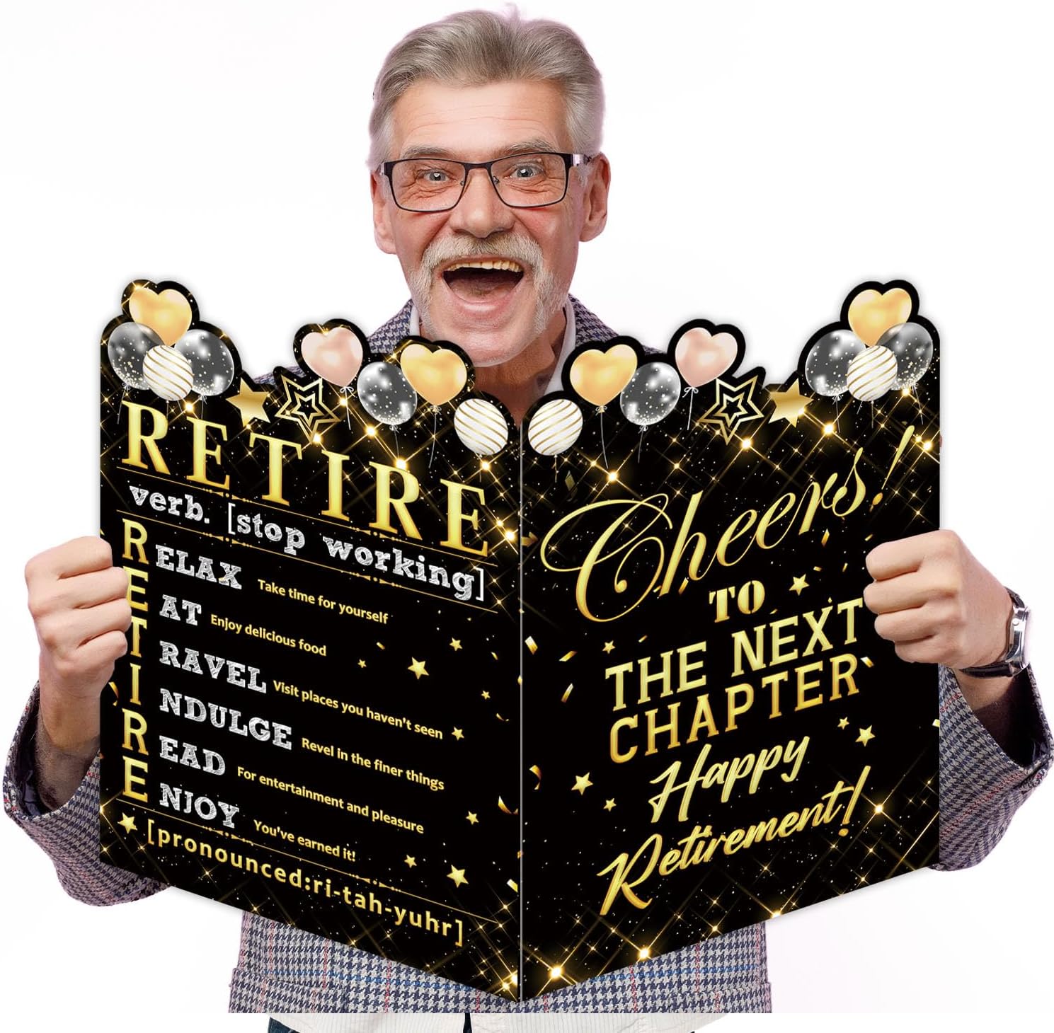 Large Retirement Greeting Card, Black Gold Retirement Party