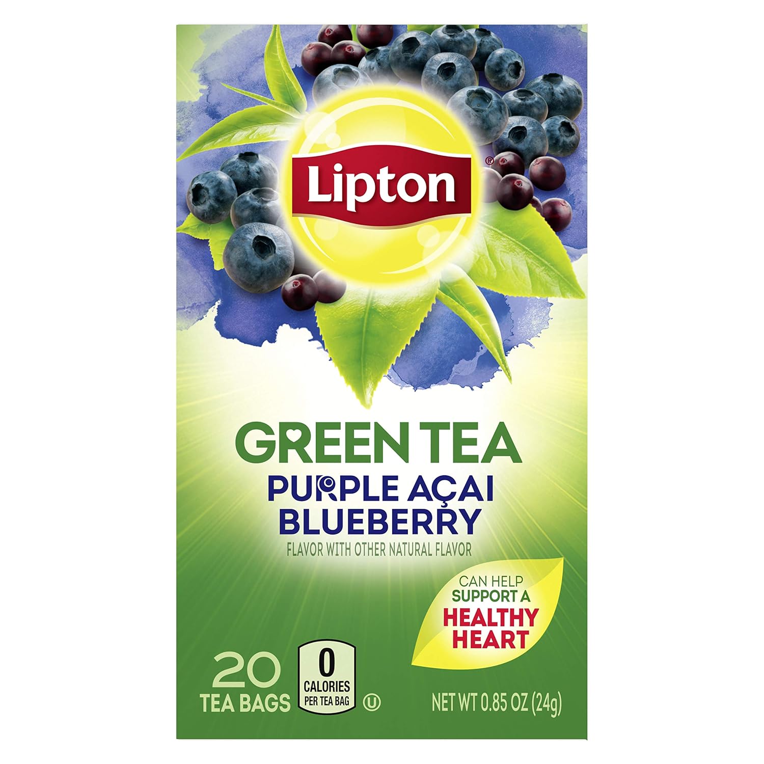 Lipton Green Tea Bags Flavored with Other Natural Flavors Purple Acai Blueberry Can Help Support a Healthy Heart 1.13 oz 20 Count