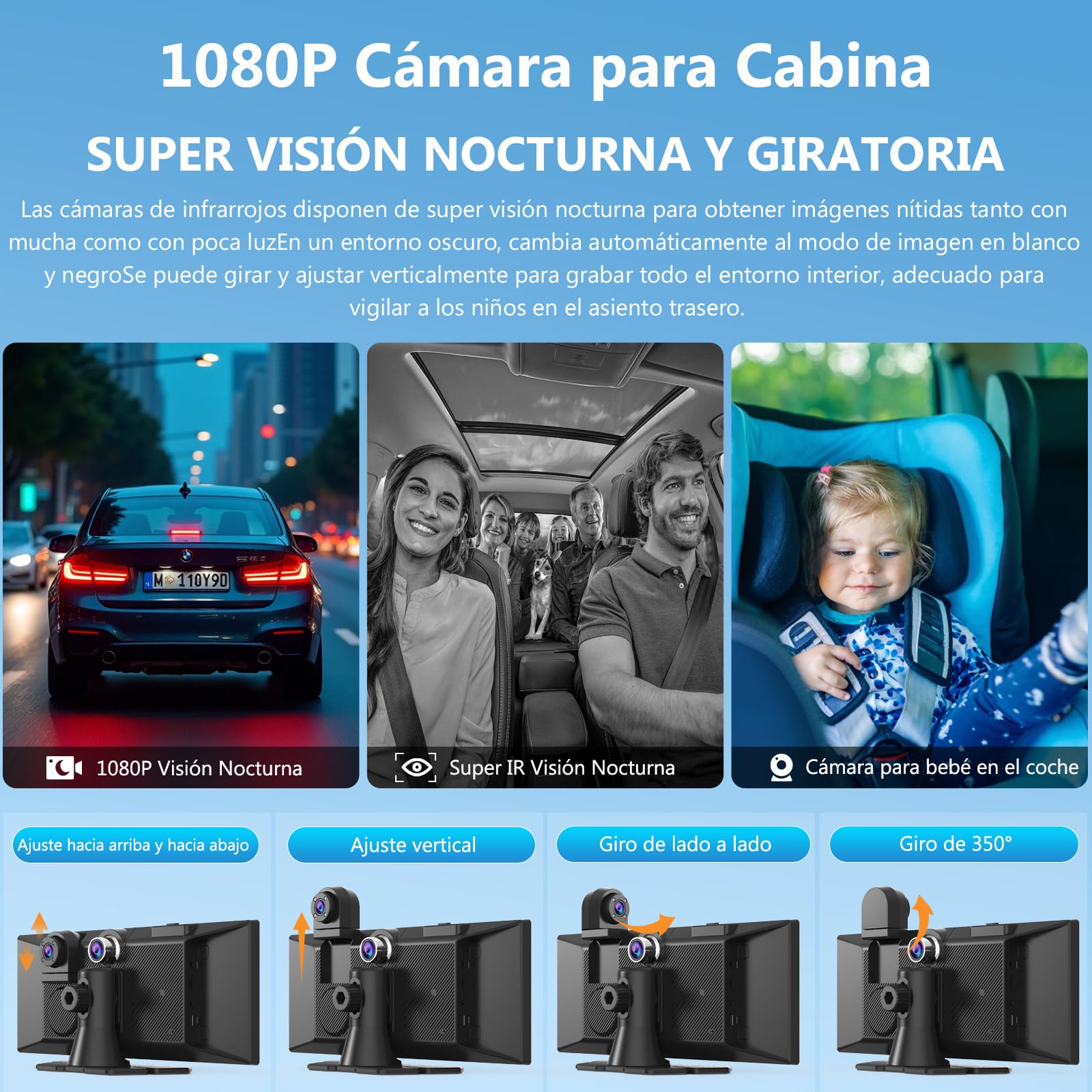 Carpuride W125S Carplay Pantalla con 3 Canales Tablero Cámara, 4K Frontal &1080P Trasera Cámara, Inalámbrico Carplay y Android Auto, 11,26" HD Táctil Pantalla, Grabación en Bucle, Bluetooth.