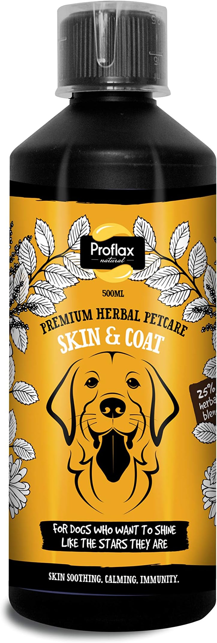 Proflax NaturalSkin & Coat Supplement for Dogs - Supports Healthy Skin & Coat, Colour Pigments - Promotes Calmness and Relaxation - Fast Acting & Vet-Approved Herbal Tincture - 500ml