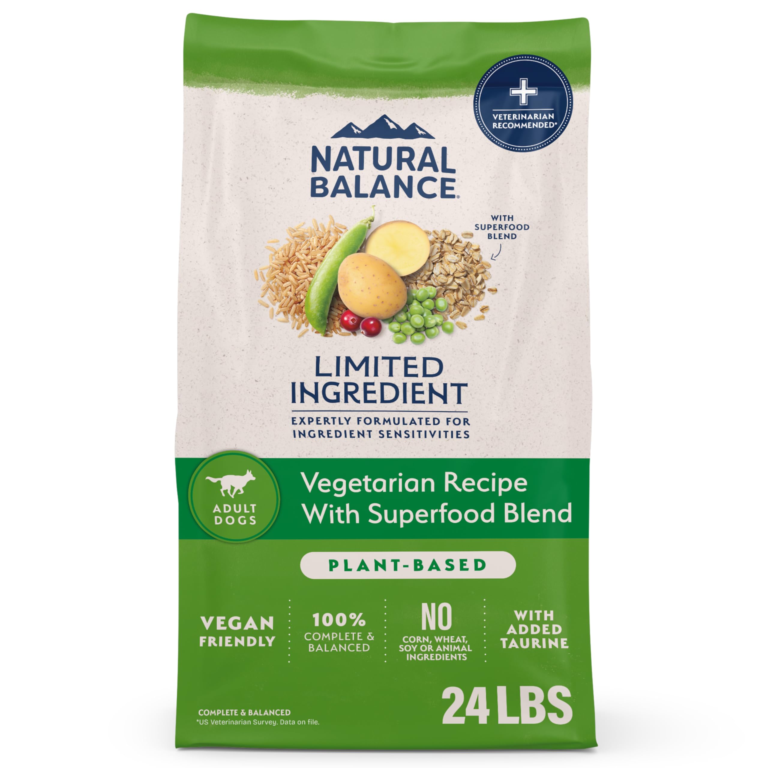 Natural Balance Limited Ingredient Adult Dry Dog Food with Vegan Plant Based Protein and Healthy Grains, Vegetarian Recipe, 24 Pound (Pack of 1)