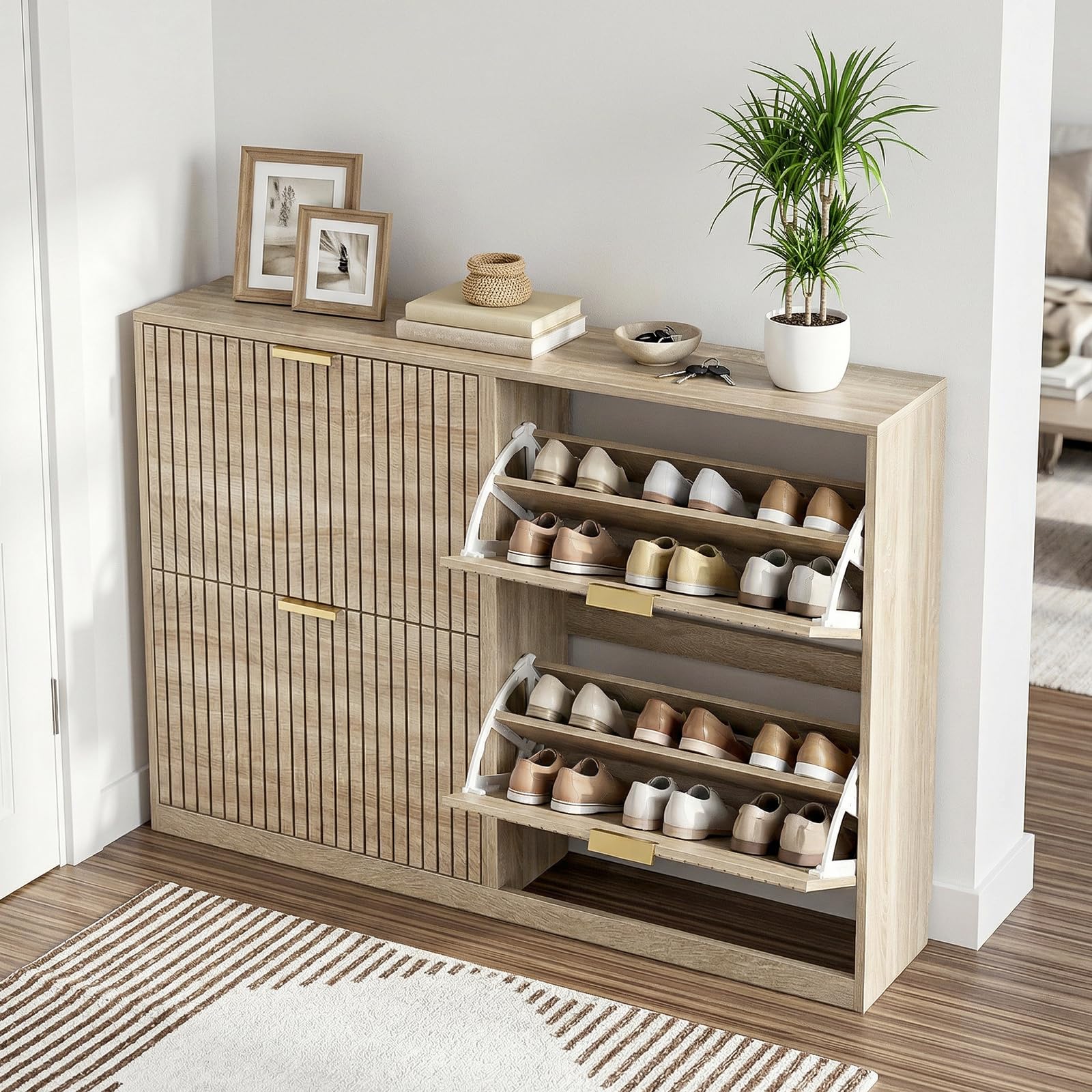 Meuble à Chaussures Entrée avec 4 Portes, Armoire Chaussures pour 24 Paires