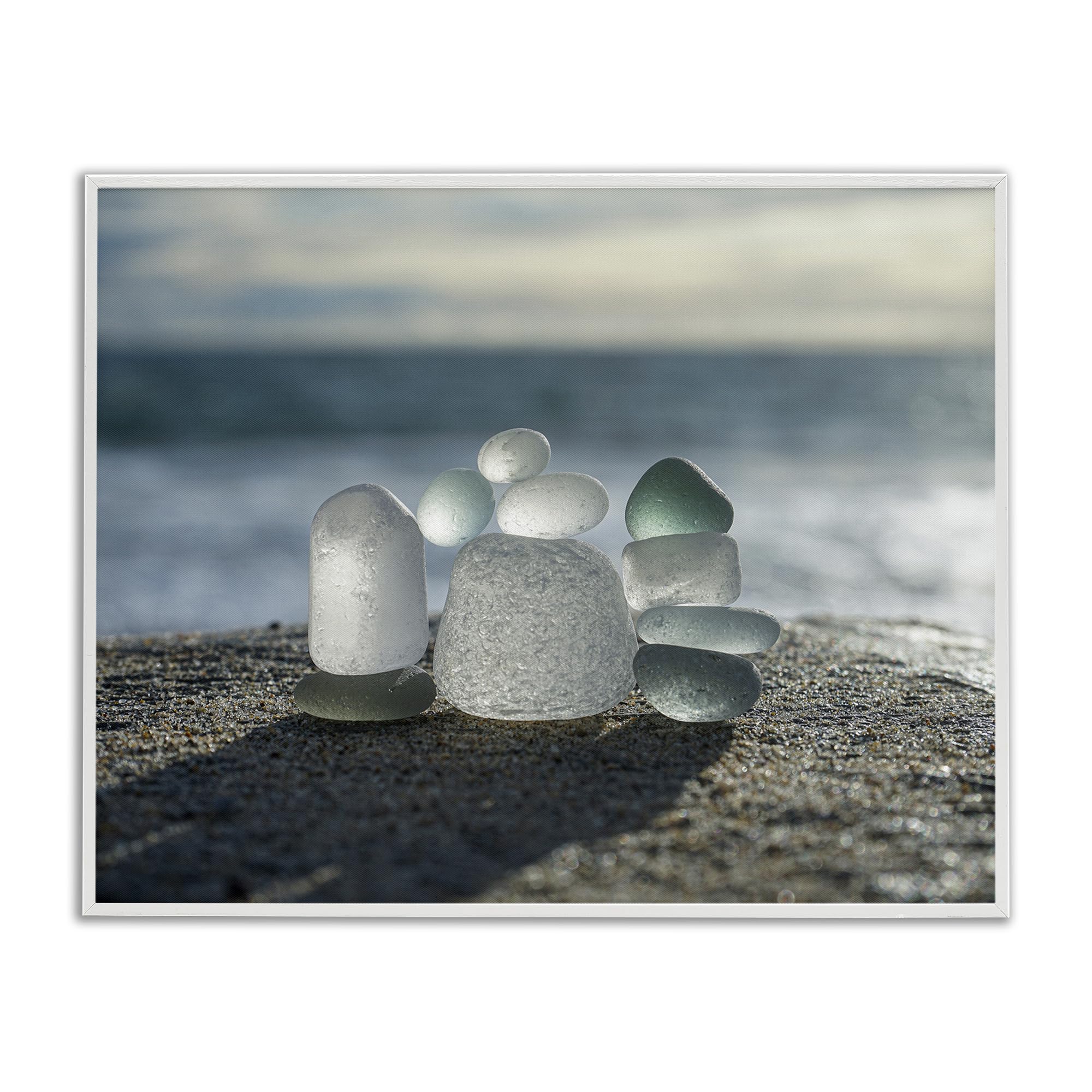 Stupell Industries Coastal White (Textured) 'Balancing Sea Glass Pebbles'| Framed Giclee Art
