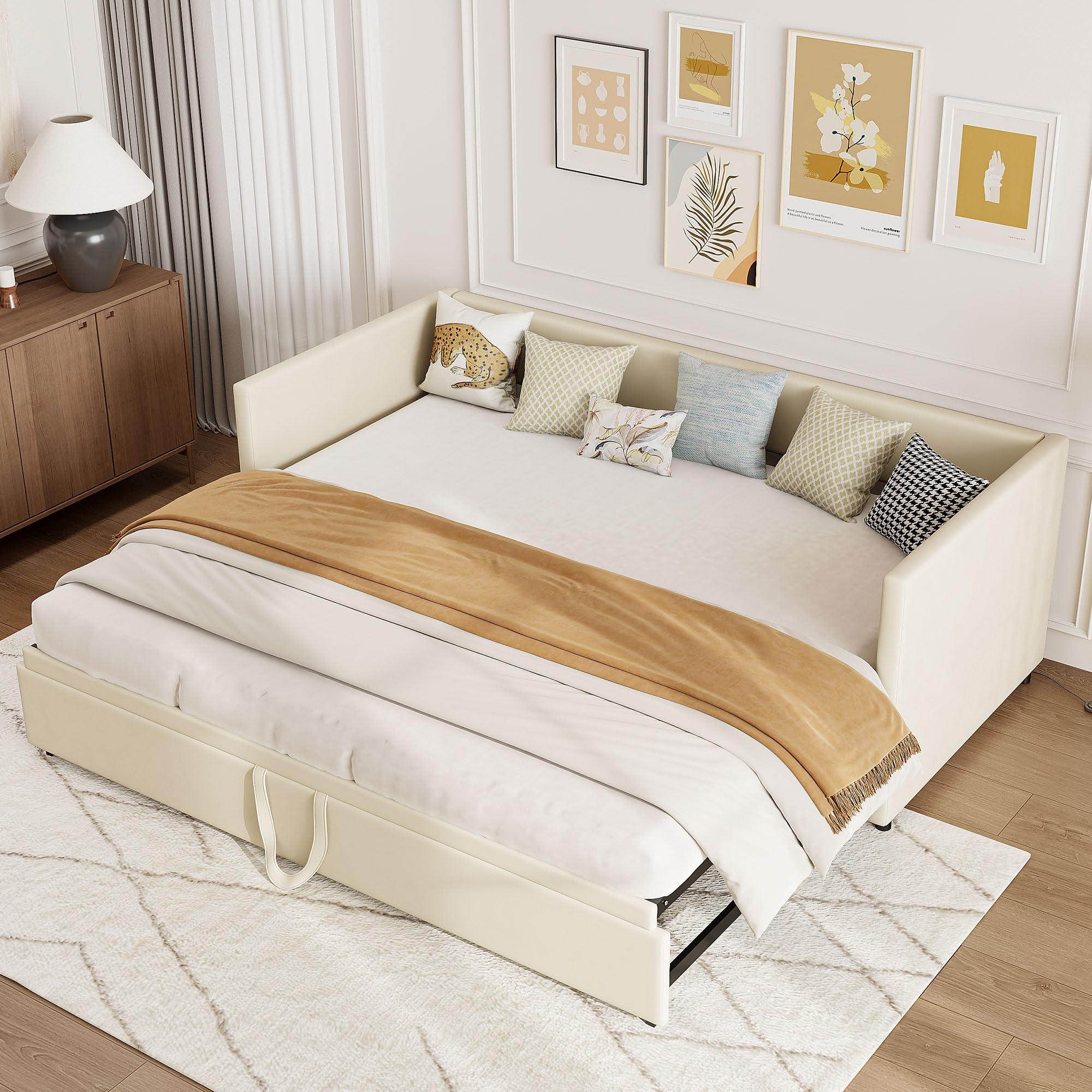 Łóżko dzienne wysuwane, 90/180 x 200 cm, sofa do spania ze stelażem pod materac, wielofunkcyjna sofa do spania, 180 cm szerokości, podwójna sofa z funkcją spania, sofa do spania dla 2 osób, bez